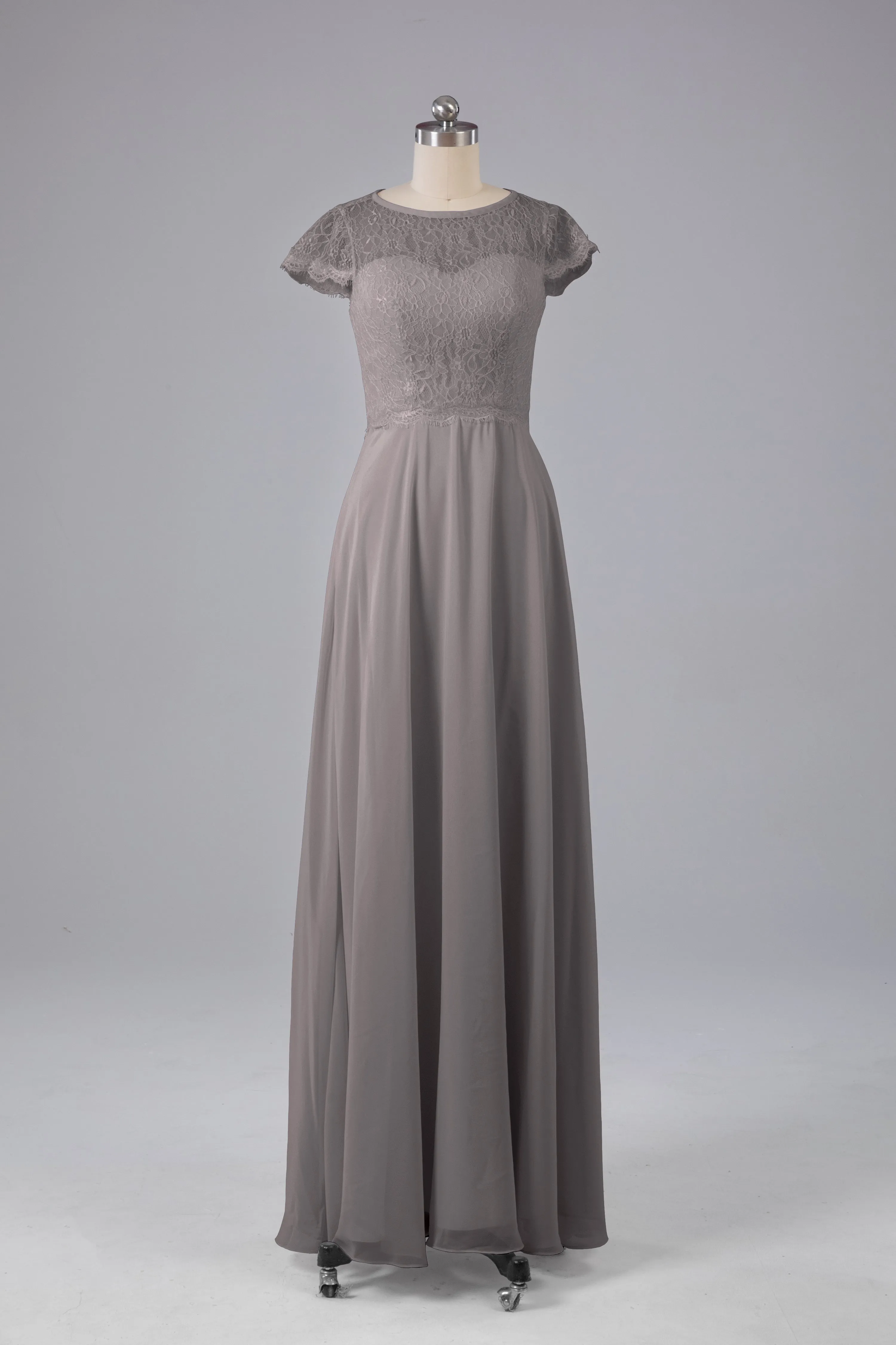Simple Cap Sleeves Long Bridesmaid Dresses