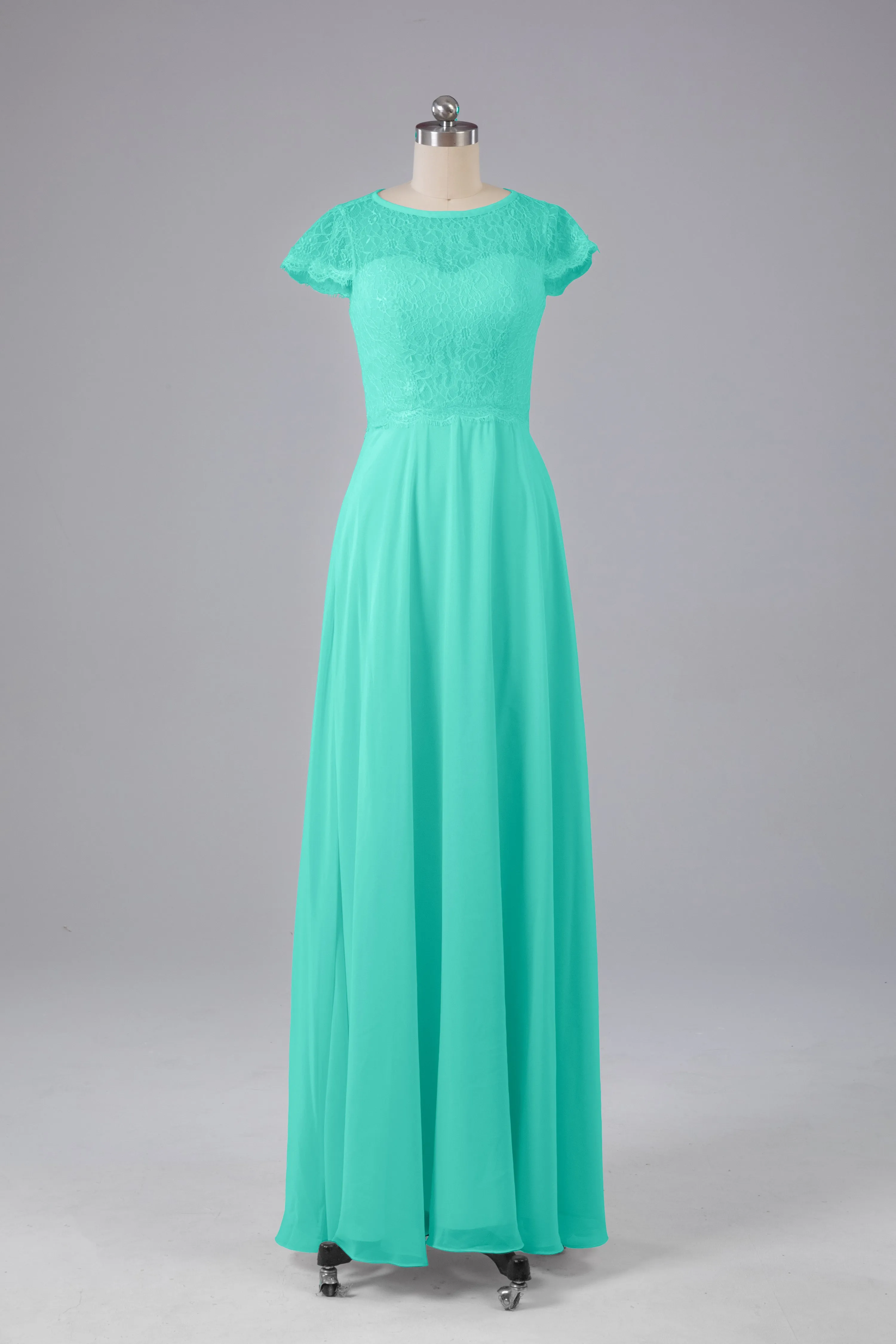 Simple Cap Sleeves Long Bridesmaid Dresses