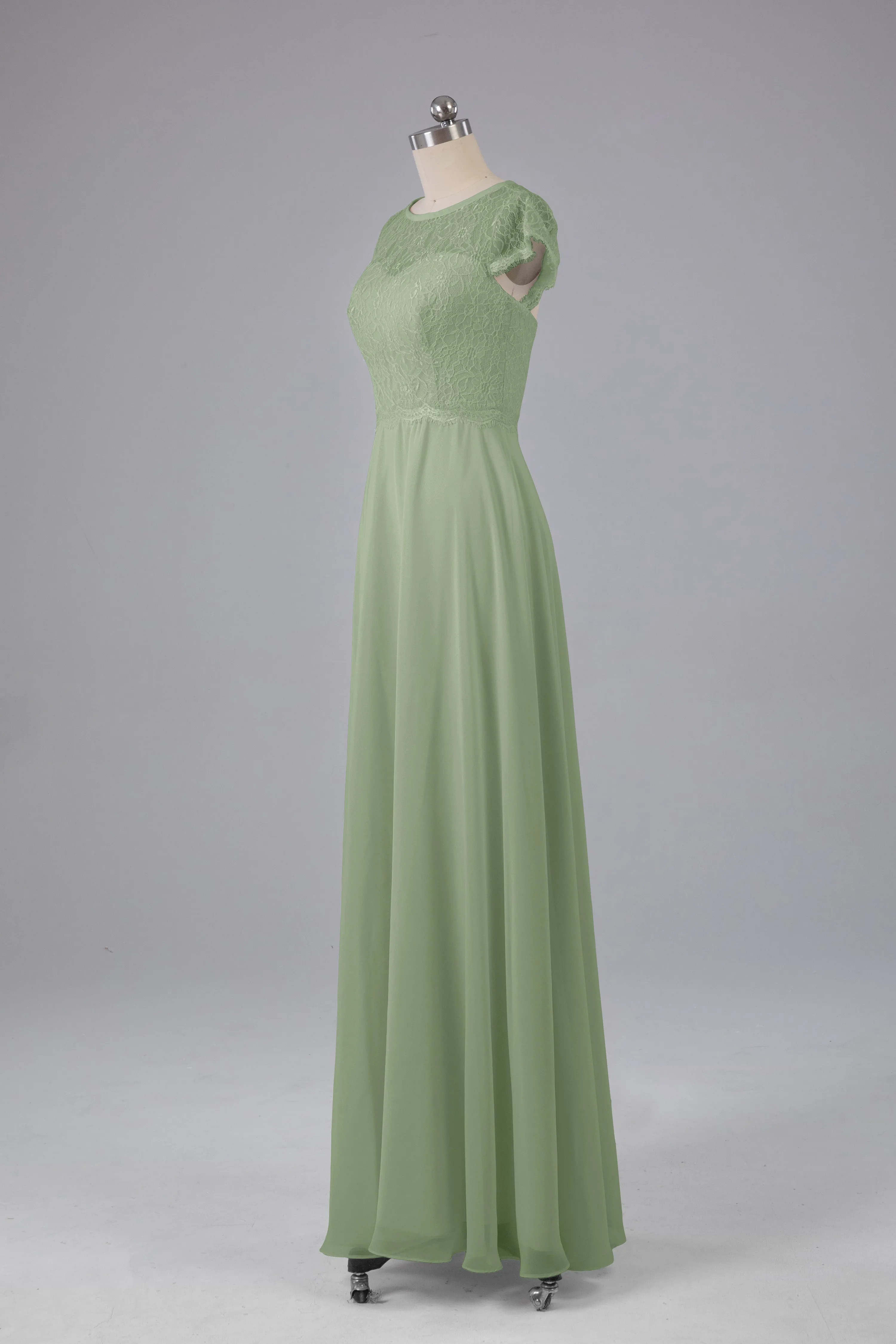 Simple Cap Sleeves Long Bridesmaid Dresses