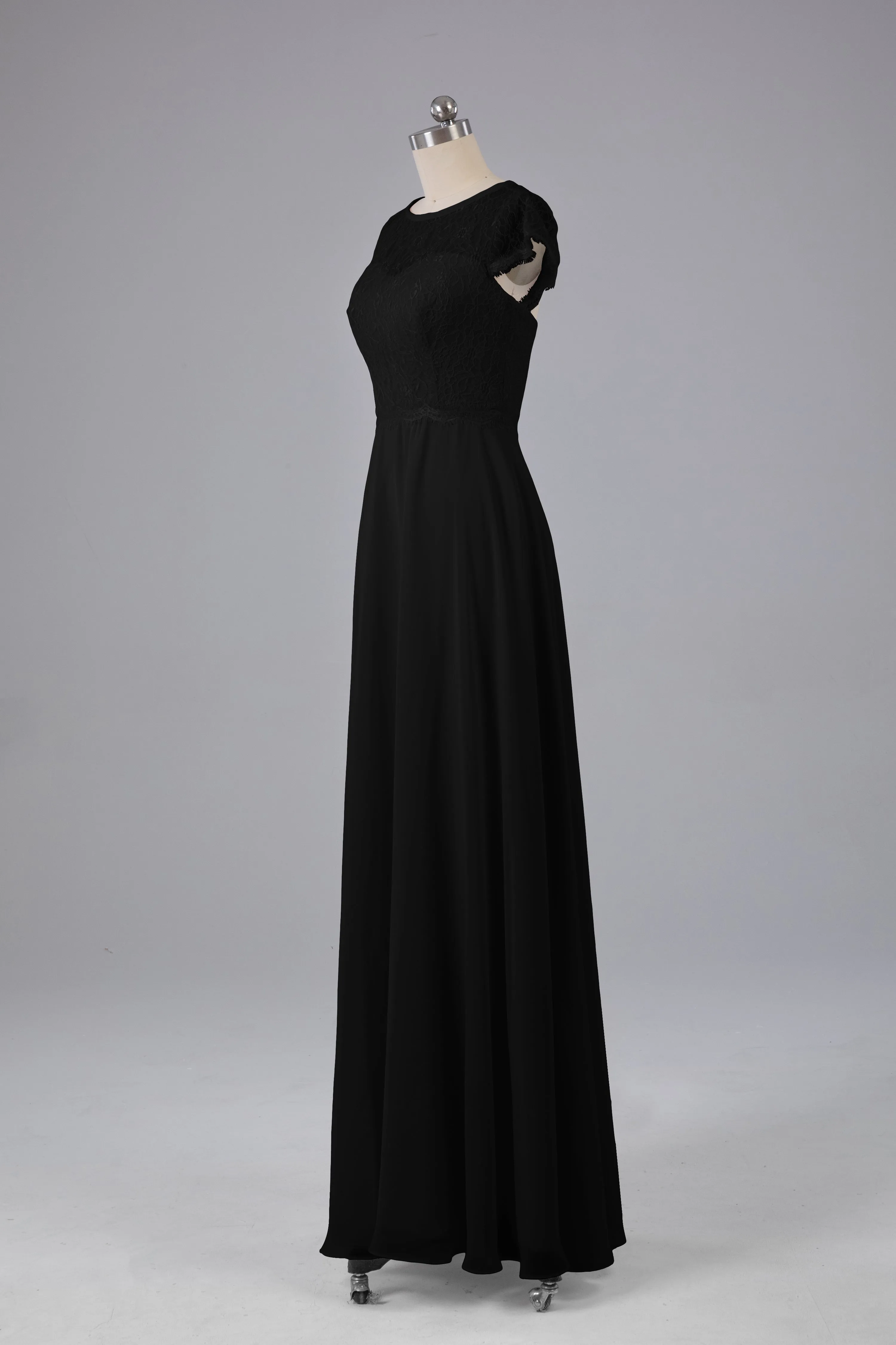 Simple Cap Sleeves Long Bridesmaid Dresses