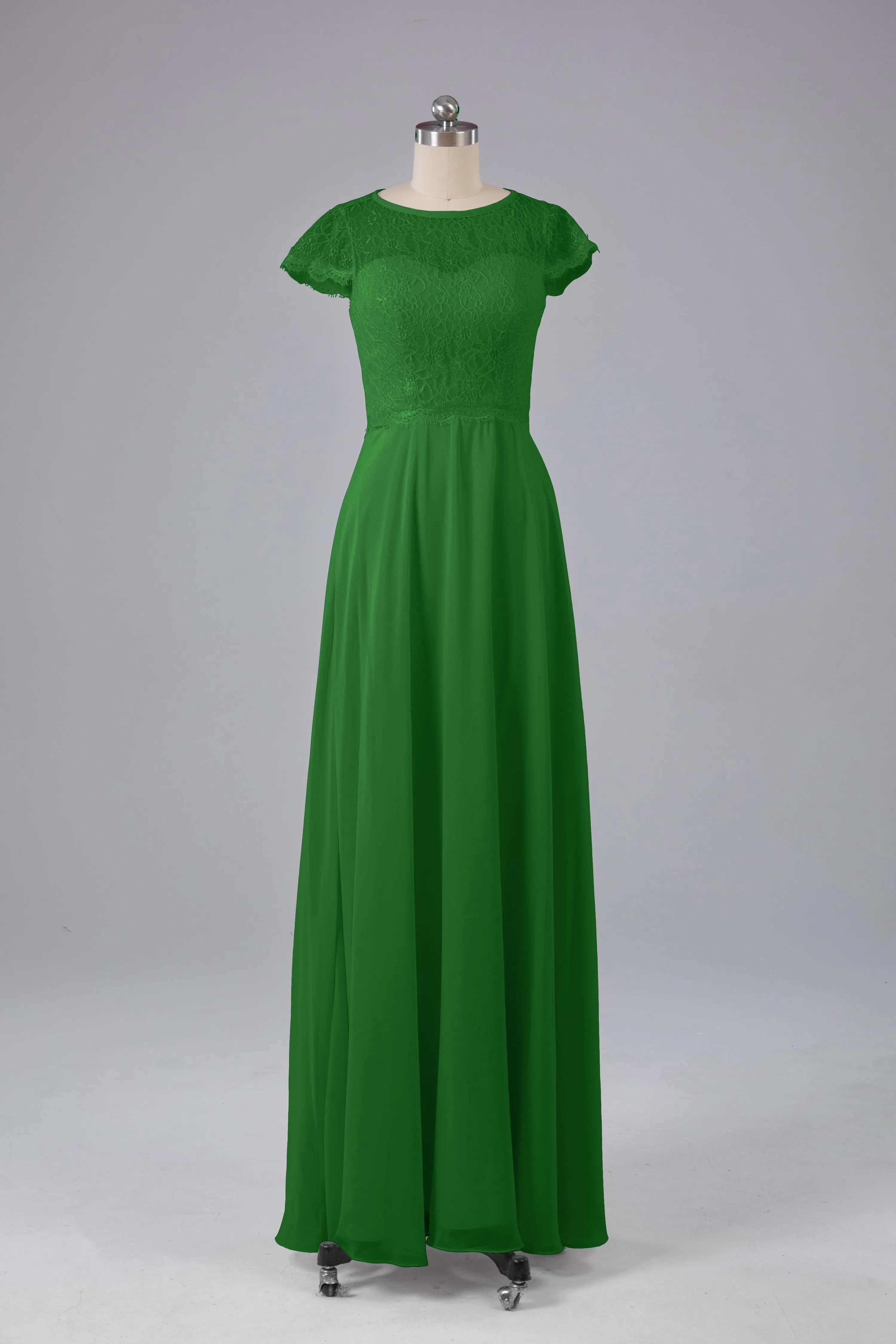 Simple Cap Sleeves Long Bridesmaid Dresses