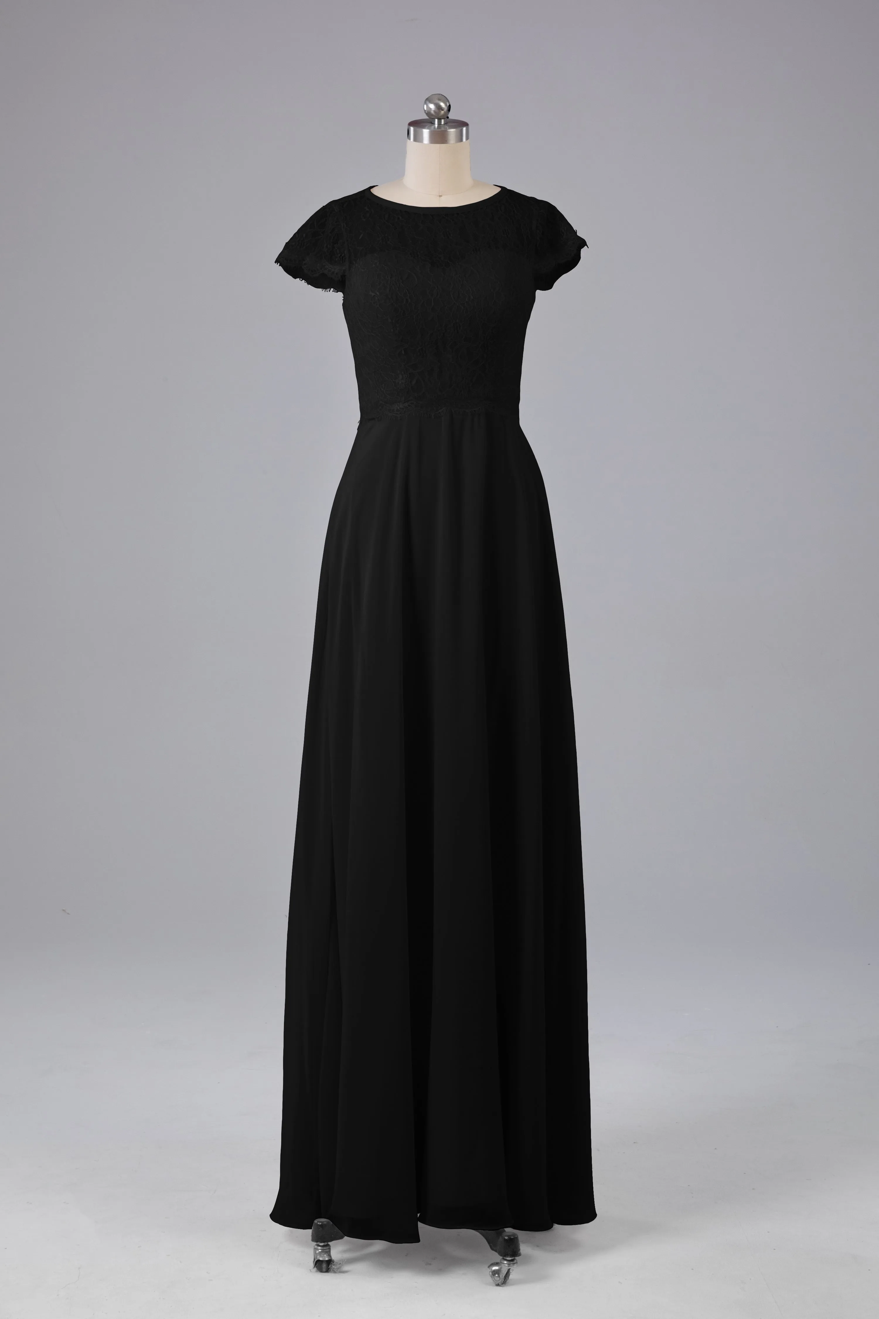 Simple Cap Sleeves Long Bridesmaid Dresses