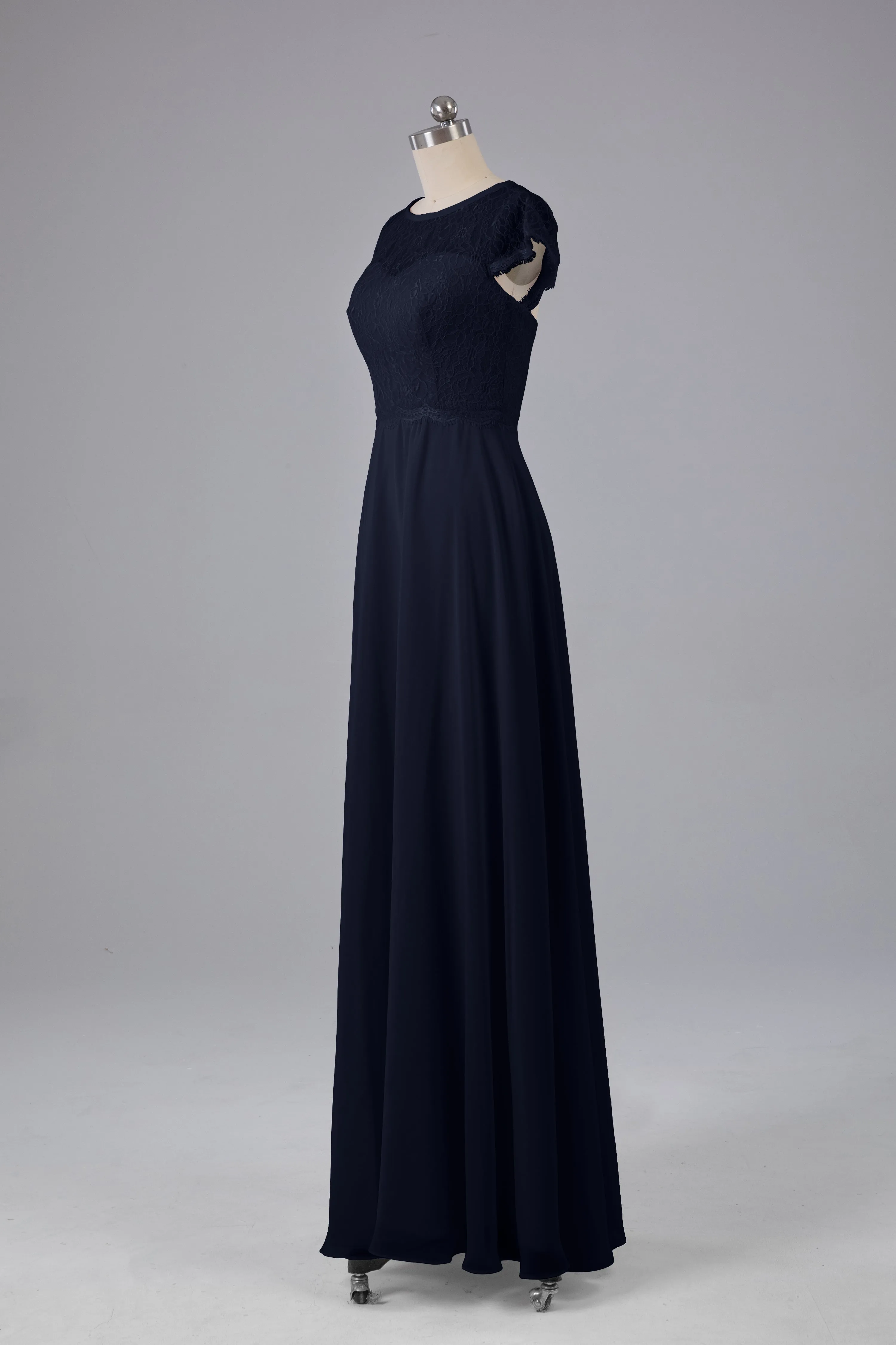 Simple Cap Sleeves Long Bridesmaid Dresses