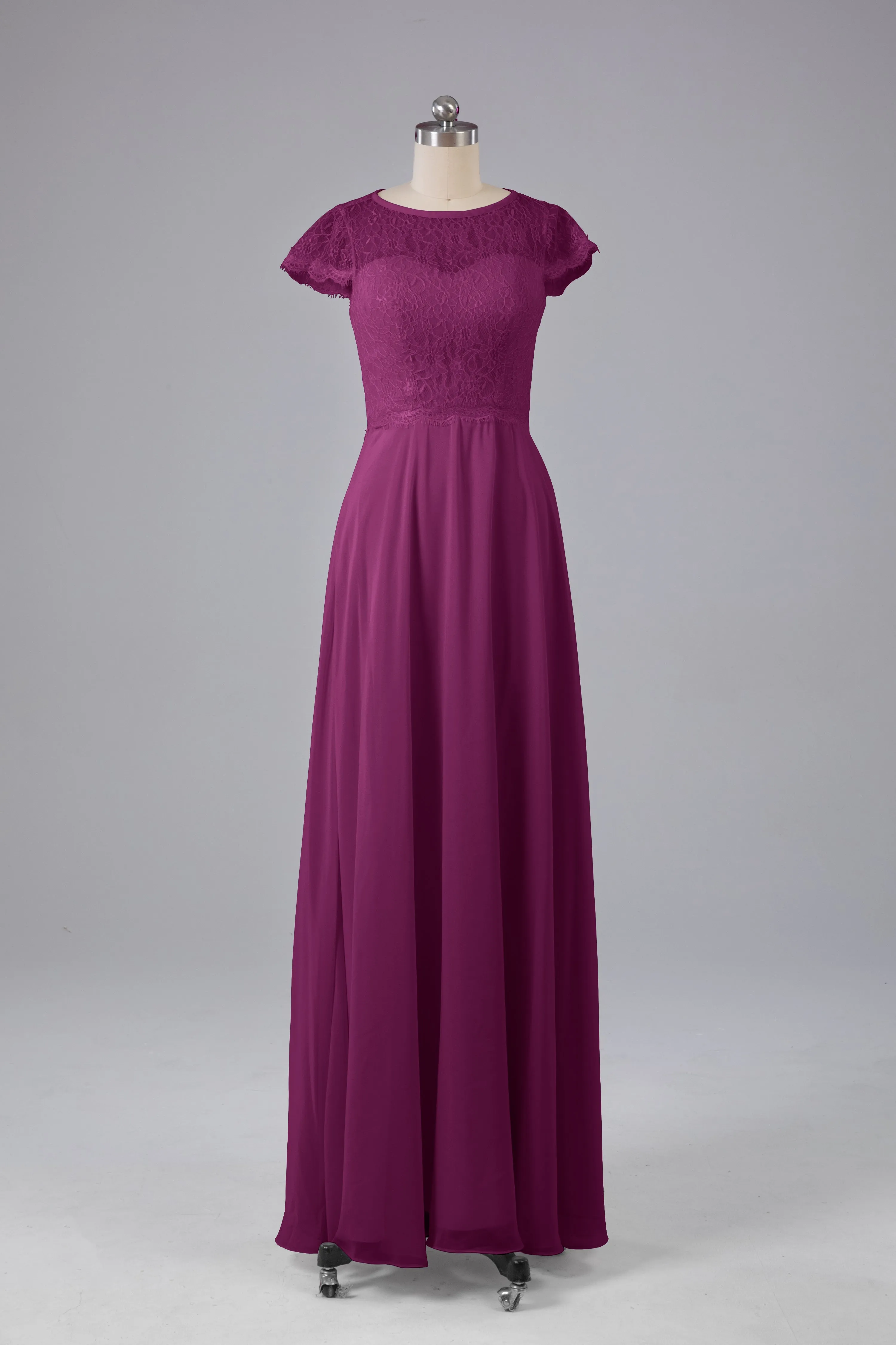 Simple Cap Sleeves Long Bridesmaid Dresses