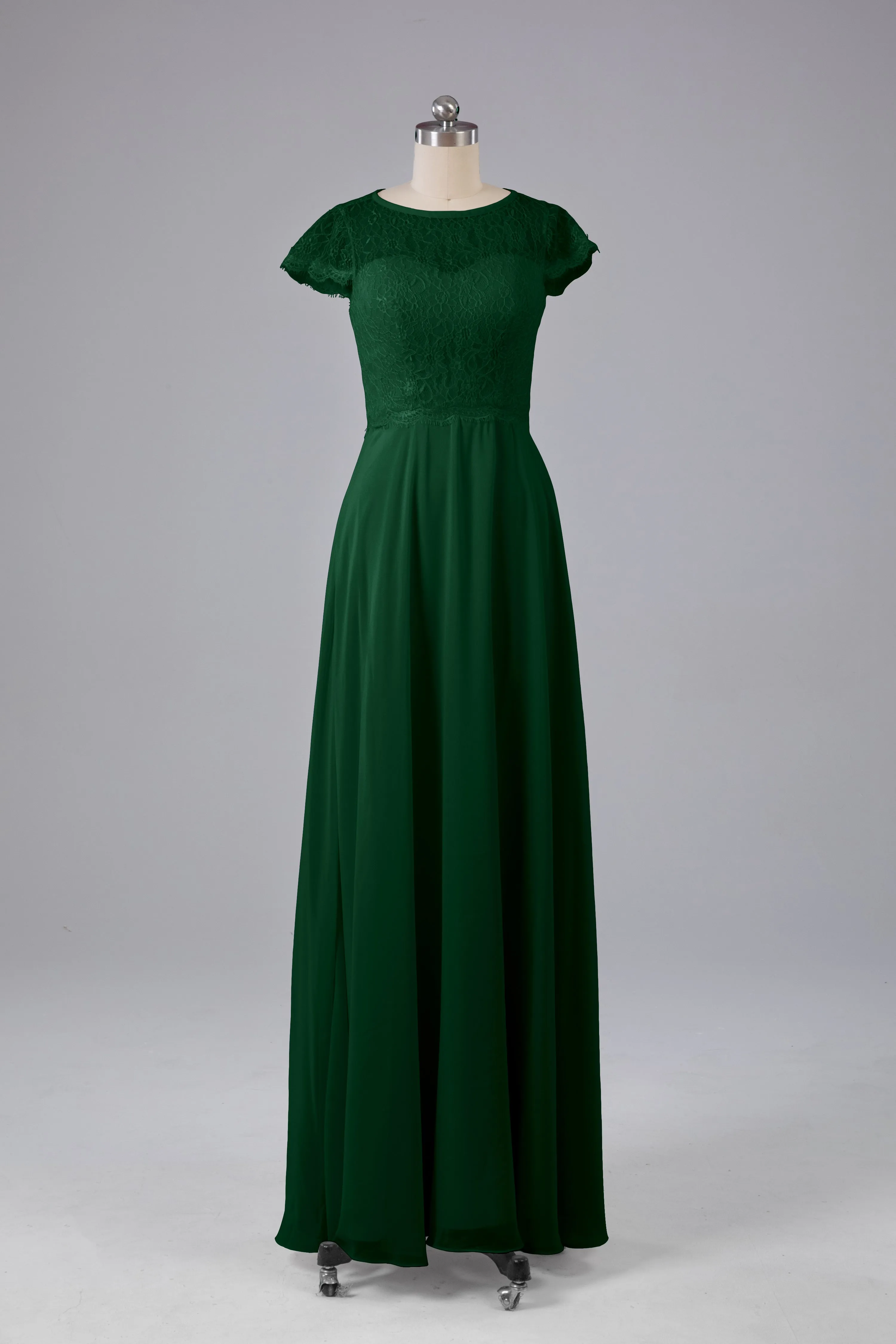 Simple Cap Sleeves Long Bridesmaid Dresses