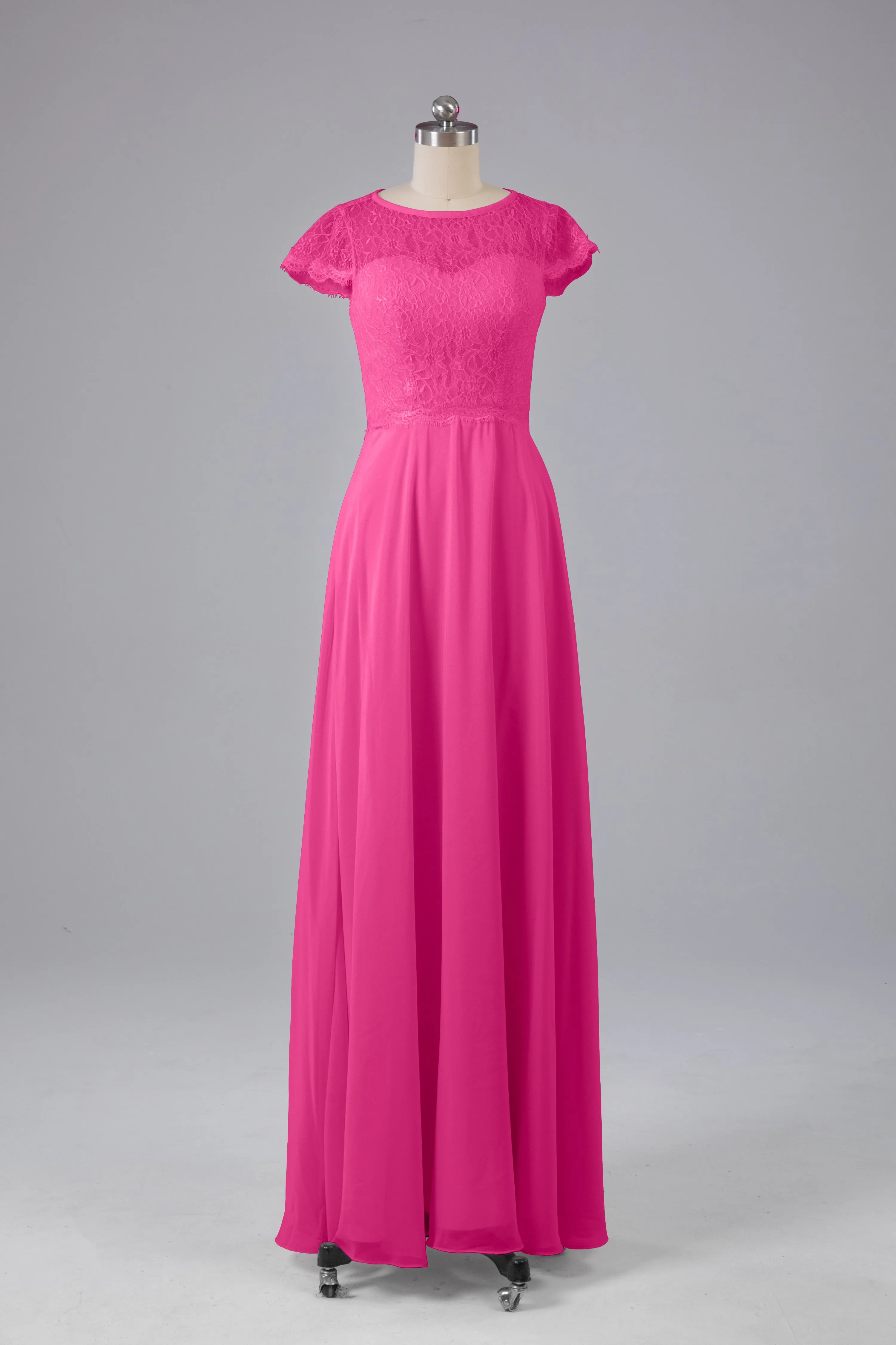Simple Cap Sleeves Long Bridesmaid Dresses