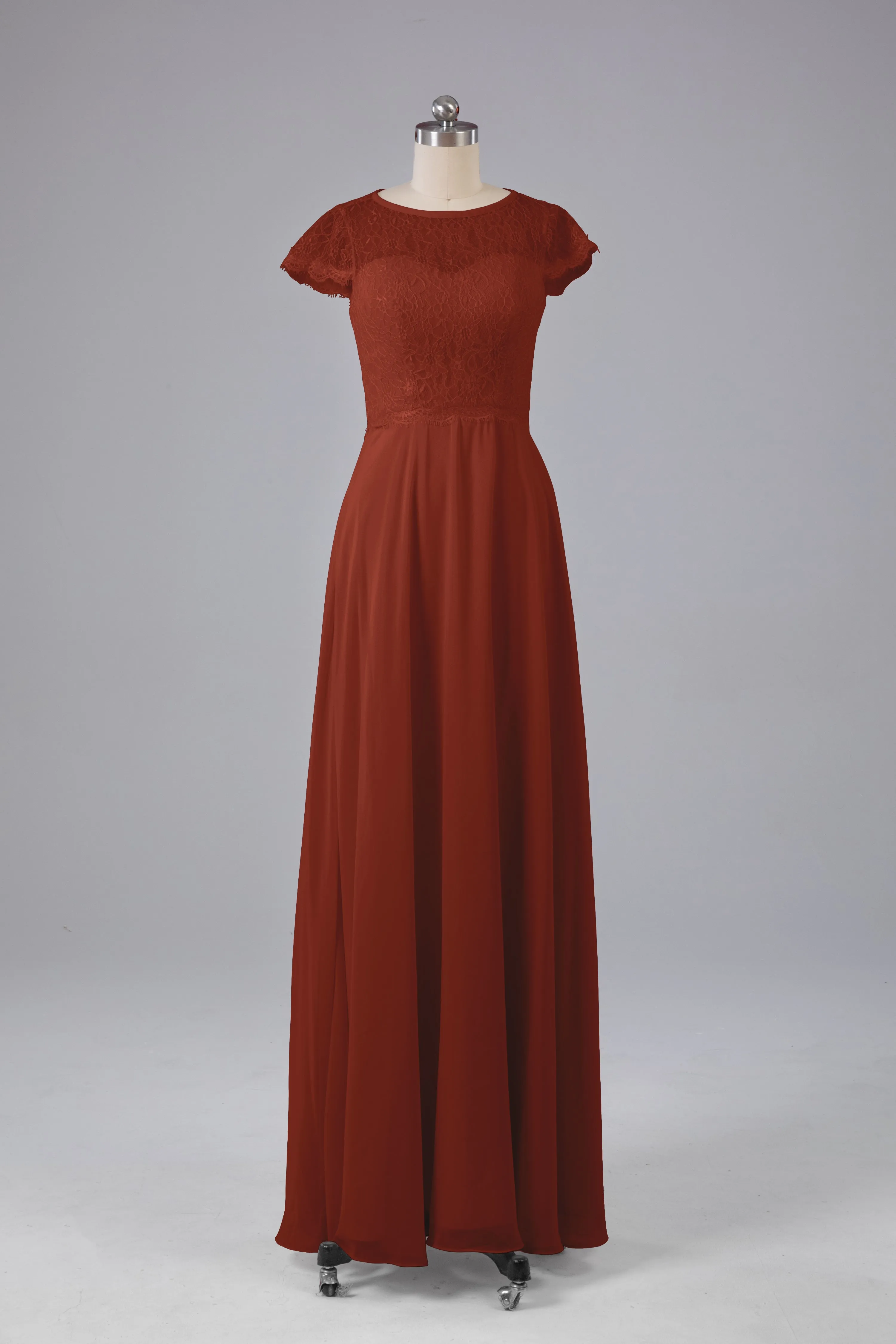 Simple Cap Sleeves Long Bridesmaid Dresses