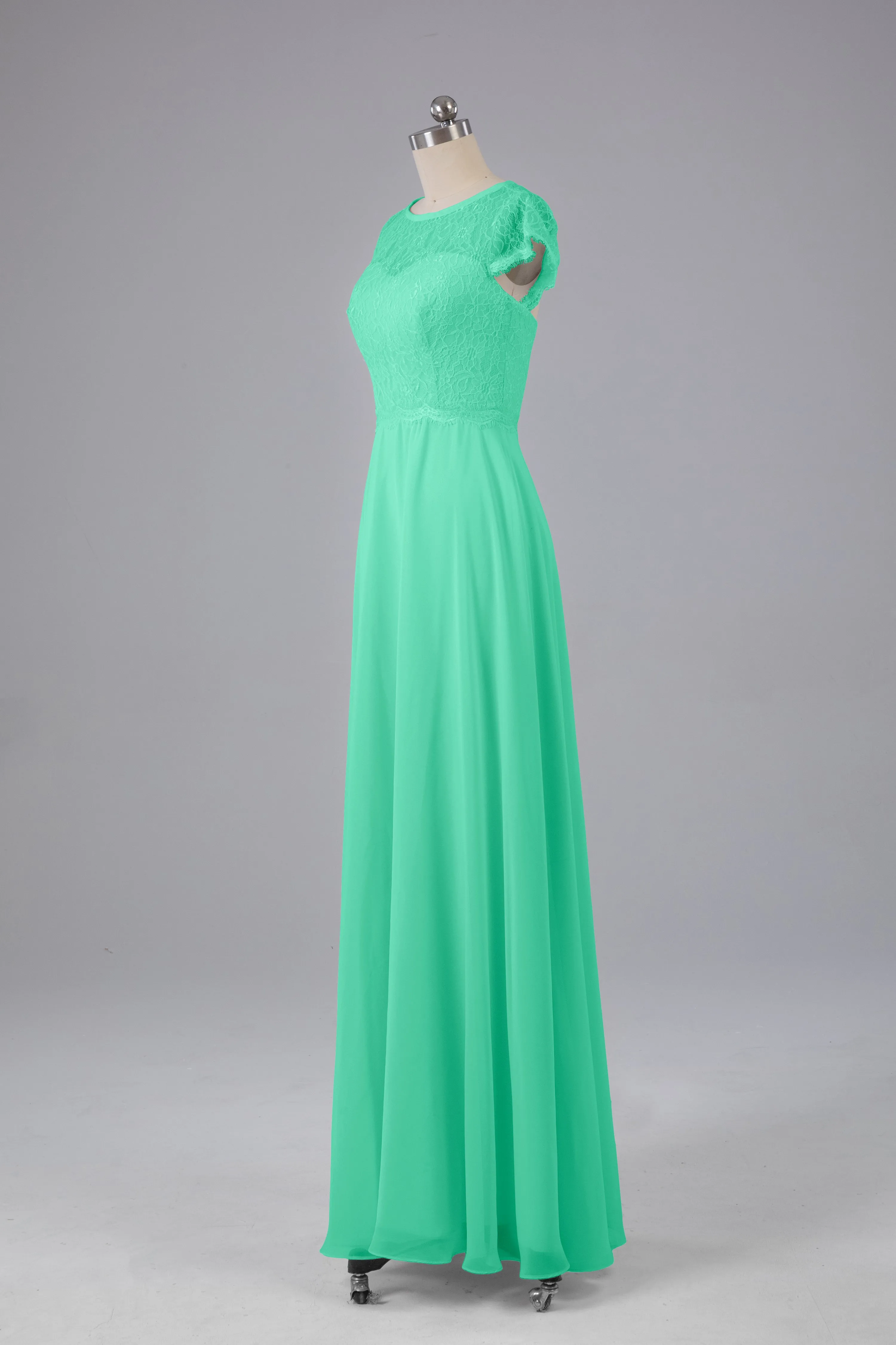 Simple Cap Sleeves Long Bridesmaid Dresses