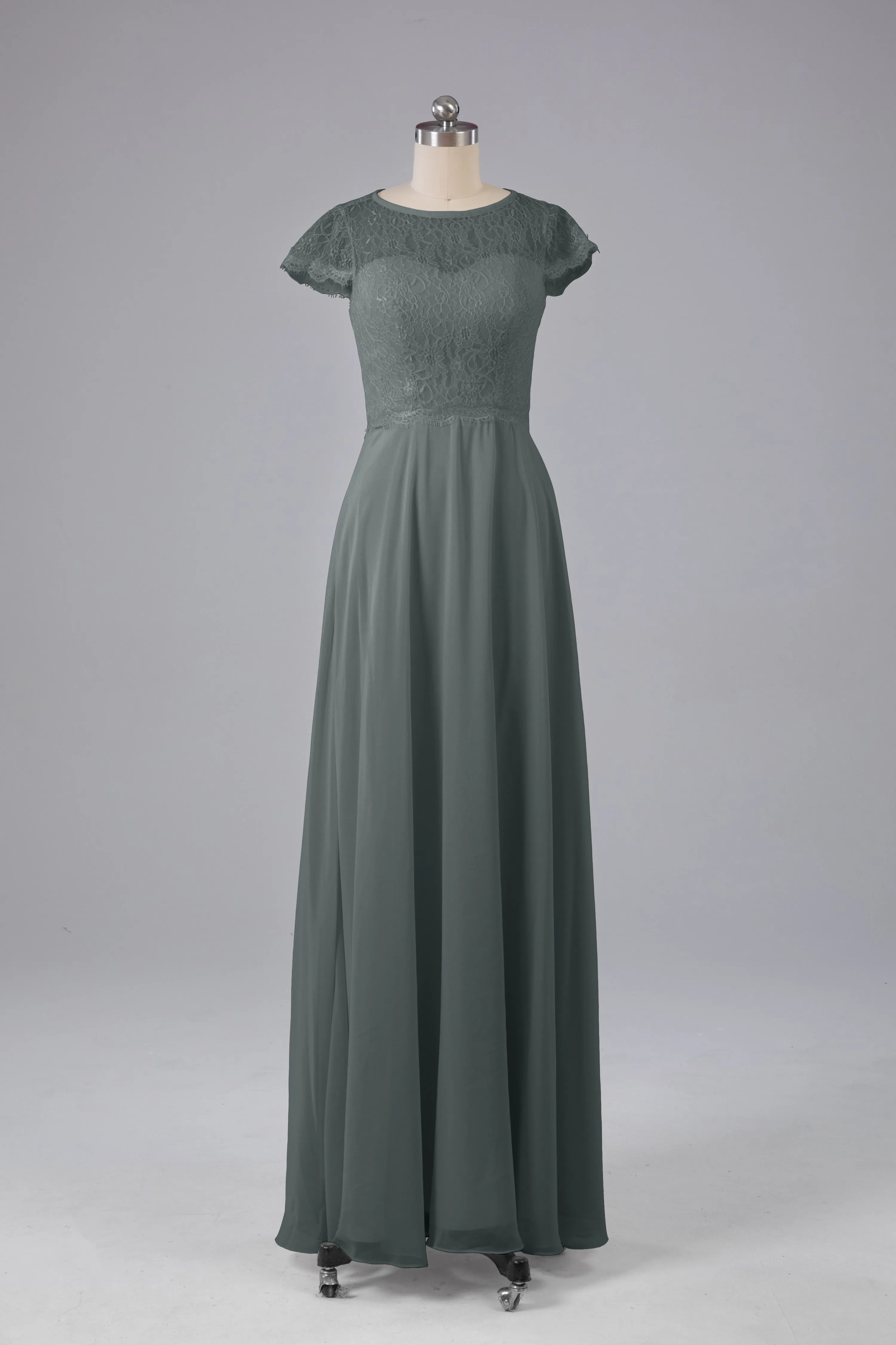 Simple Cap Sleeves Long Bridesmaid Dresses