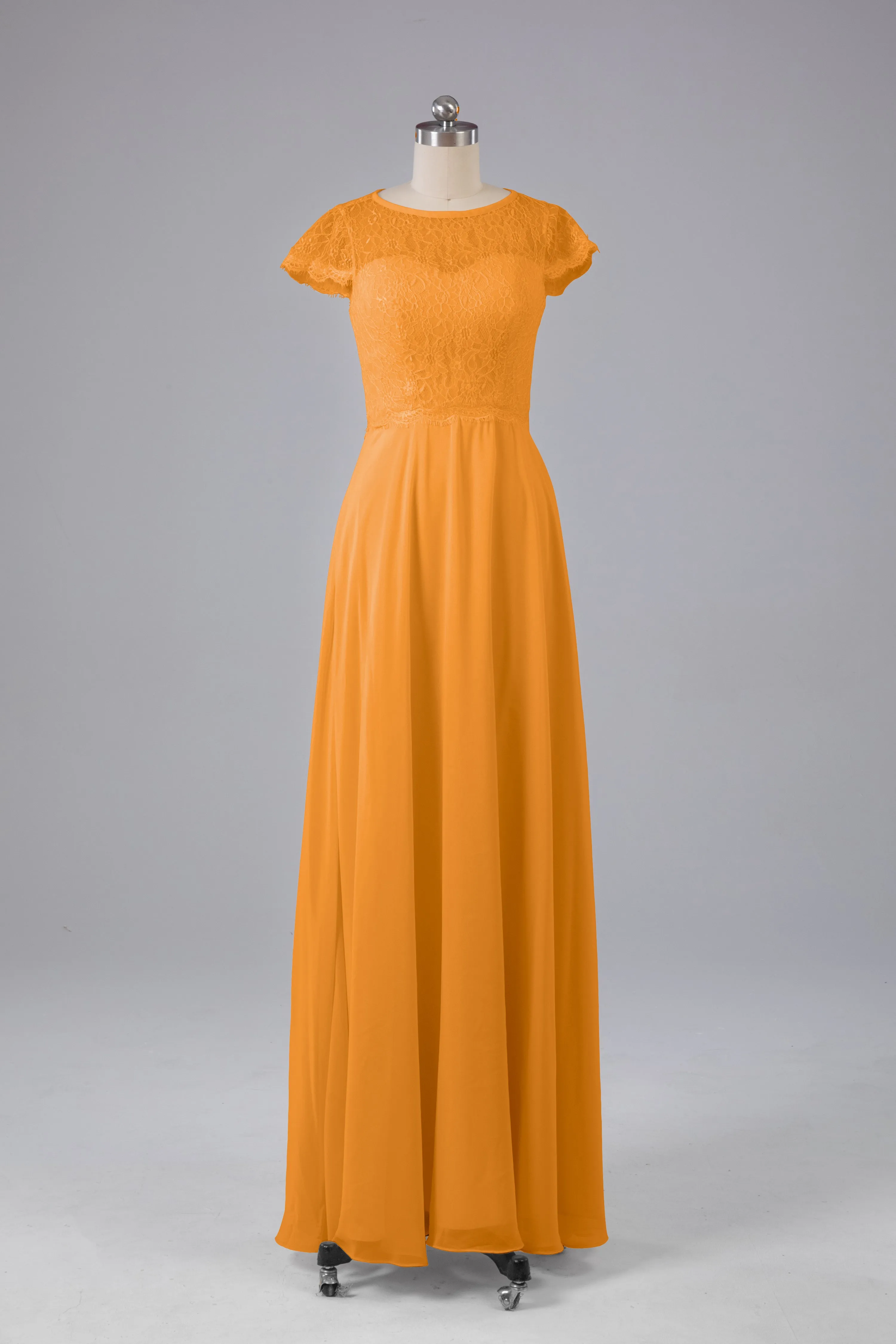 Simple Cap Sleeves Long Bridesmaid Dresses