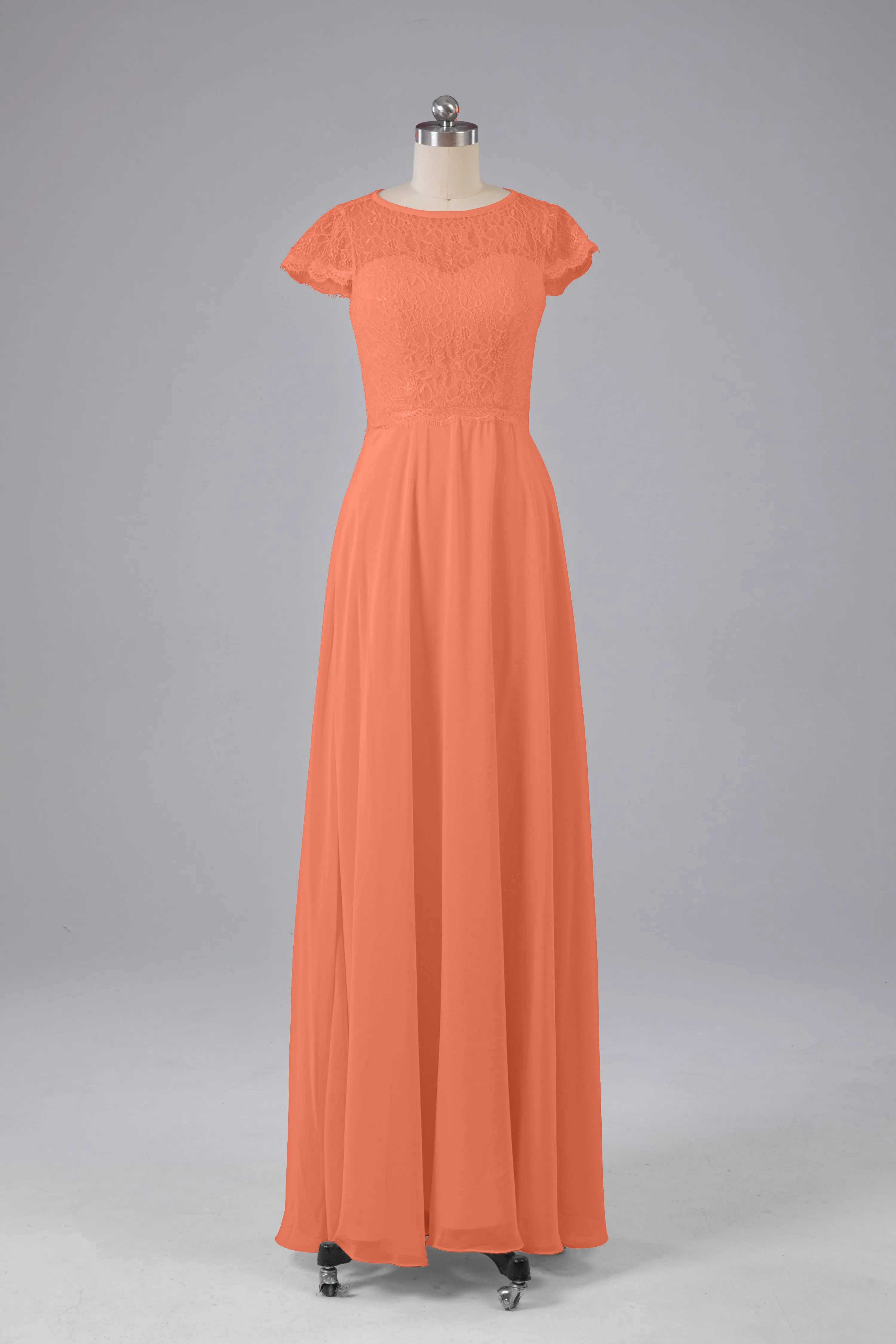 Simple Cap Sleeves Long Bridesmaid Dresses
