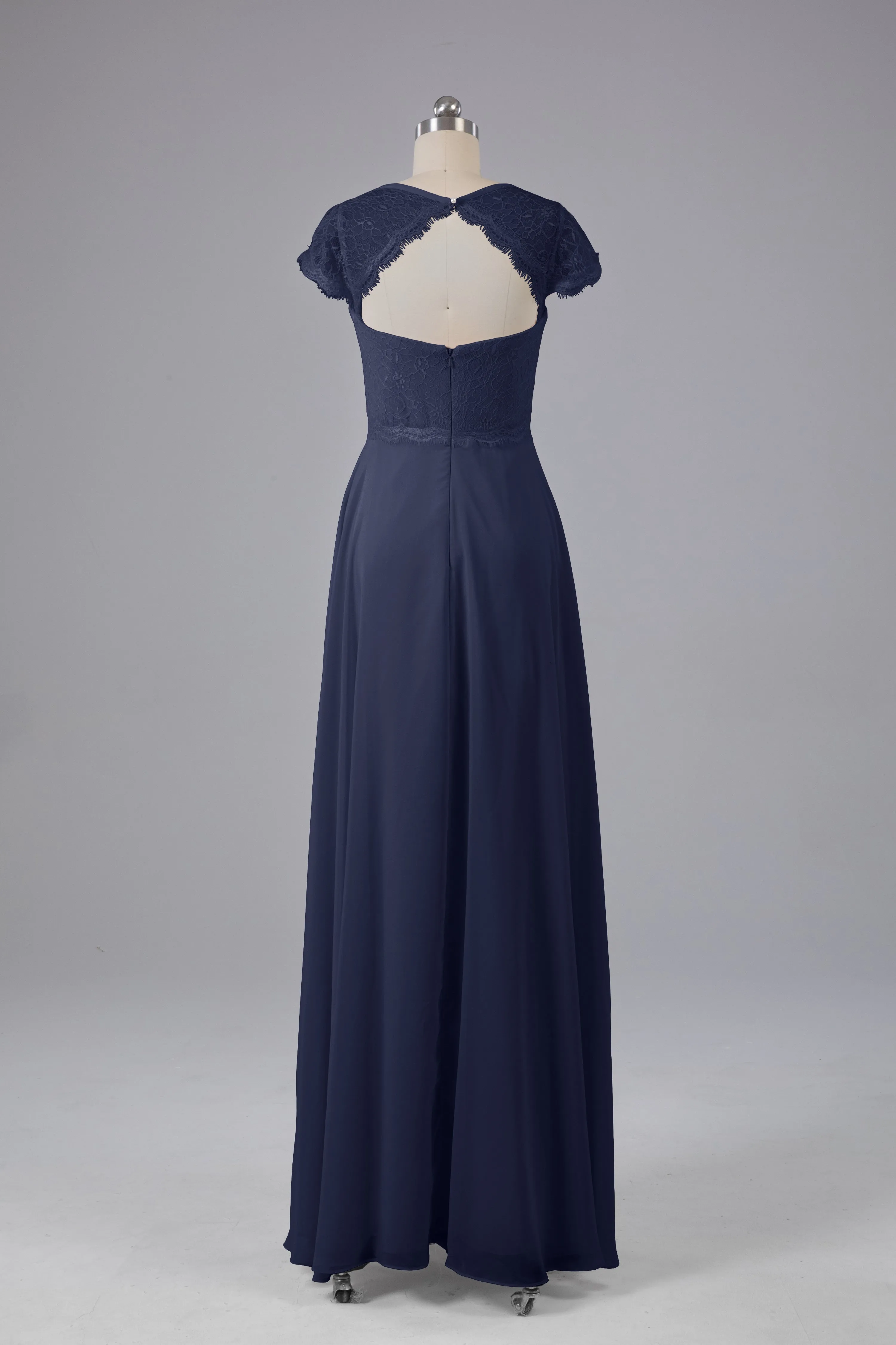 Simple Cap Sleeves Long Bridesmaid Dresses