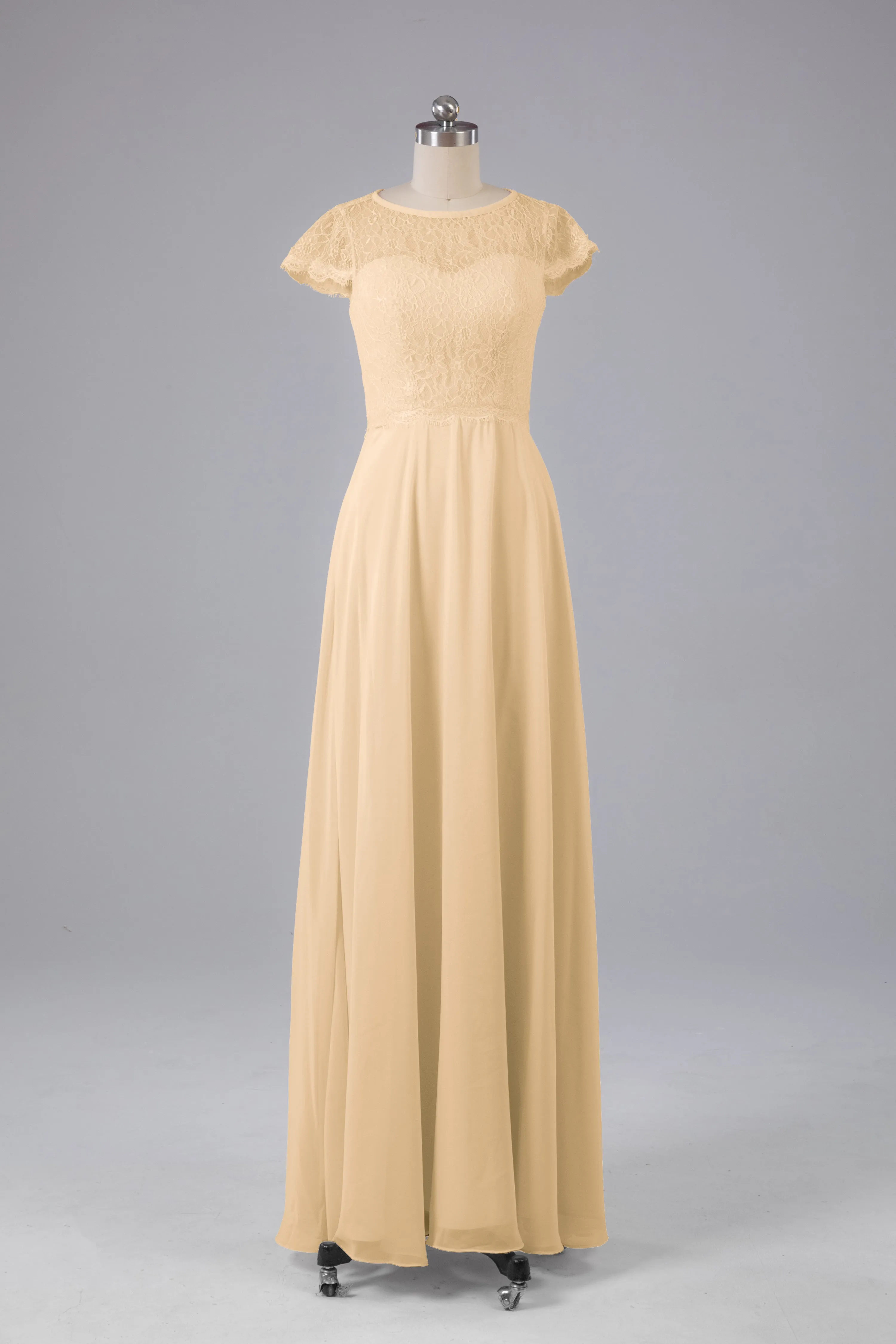 Simple Cap Sleeves Long Bridesmaid Dresses