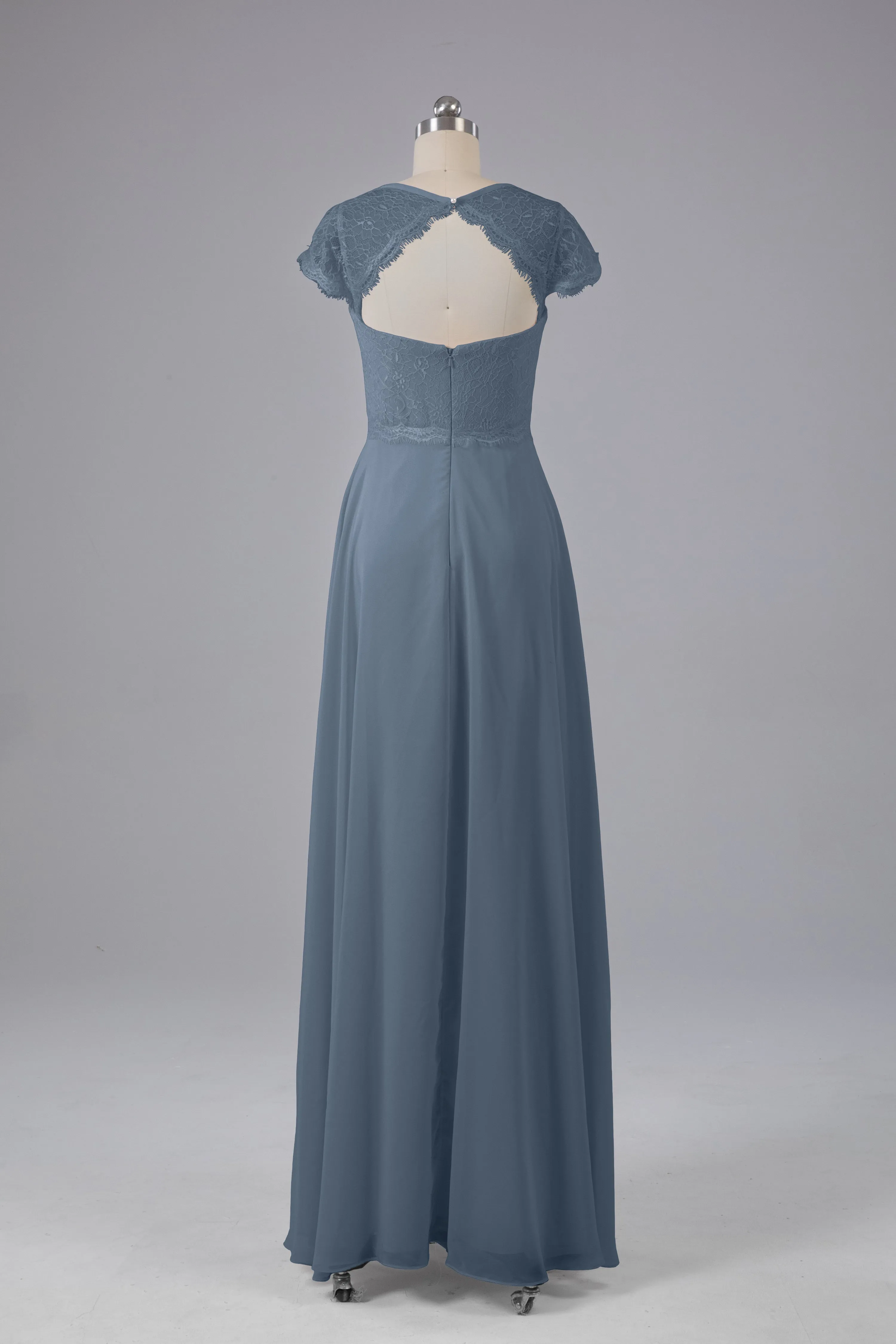 Simple Cap Sleeves Long Bridesmaid Dresses