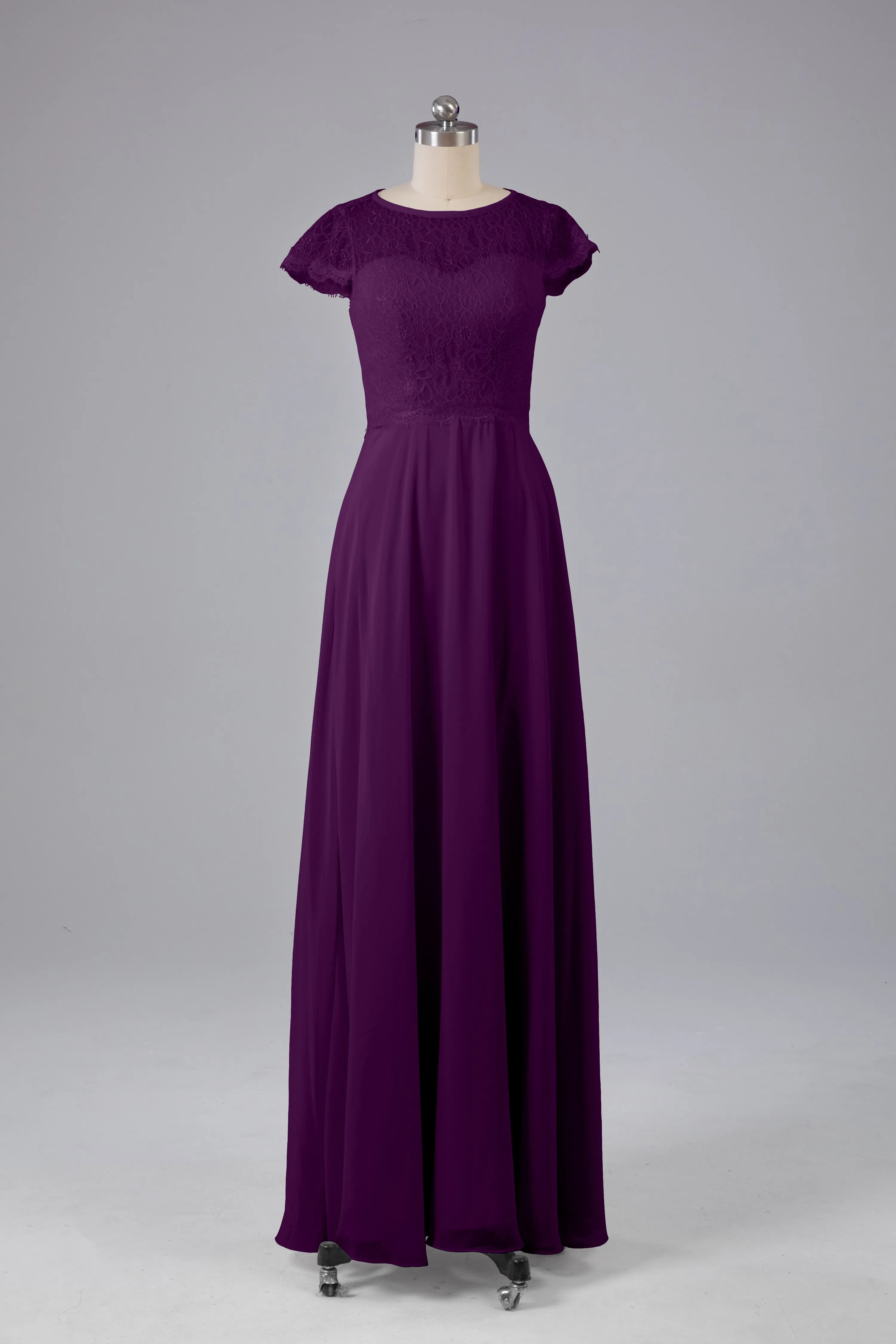Simple Cap Sleeves Long Bridesmaid Dresses