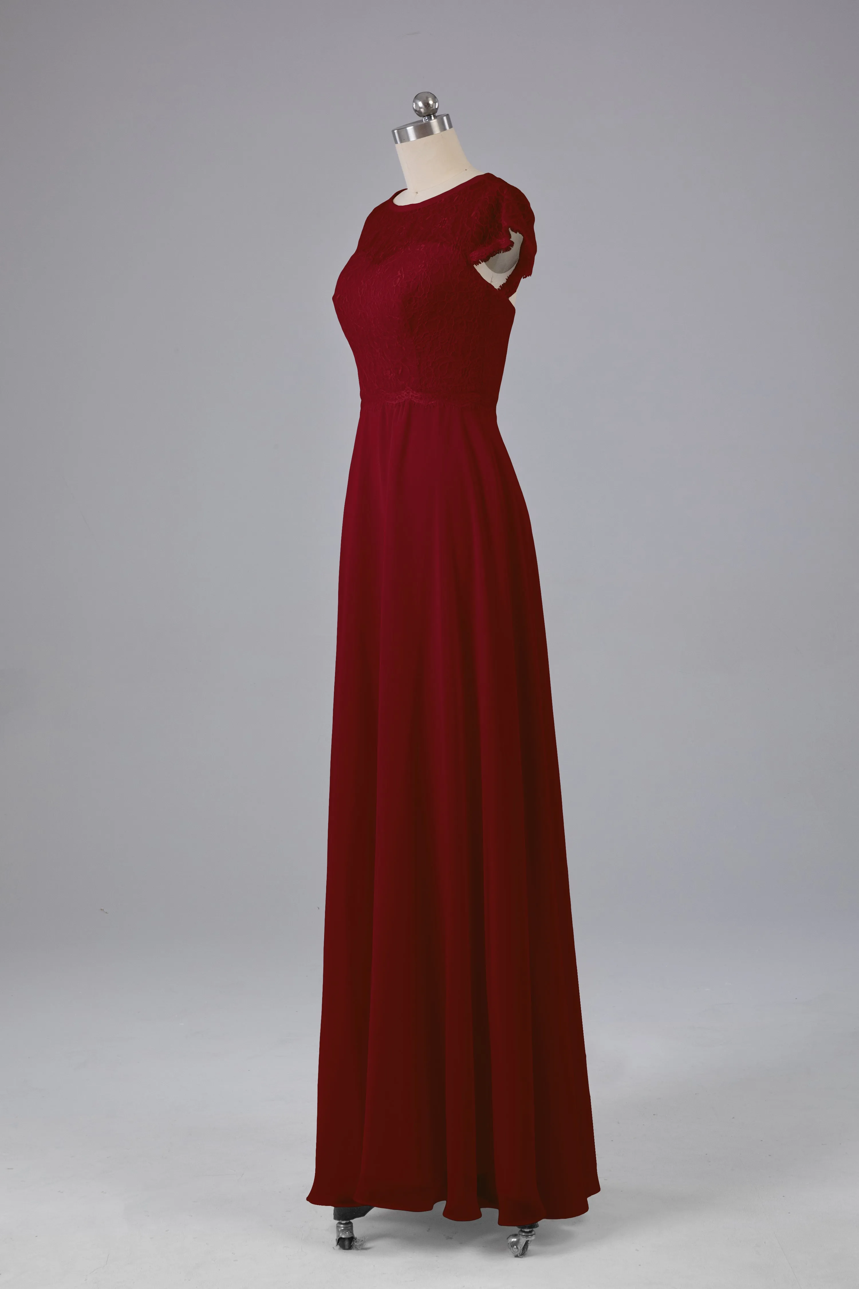 Simple Cap Sleeves Long Bridesmaid Dresses