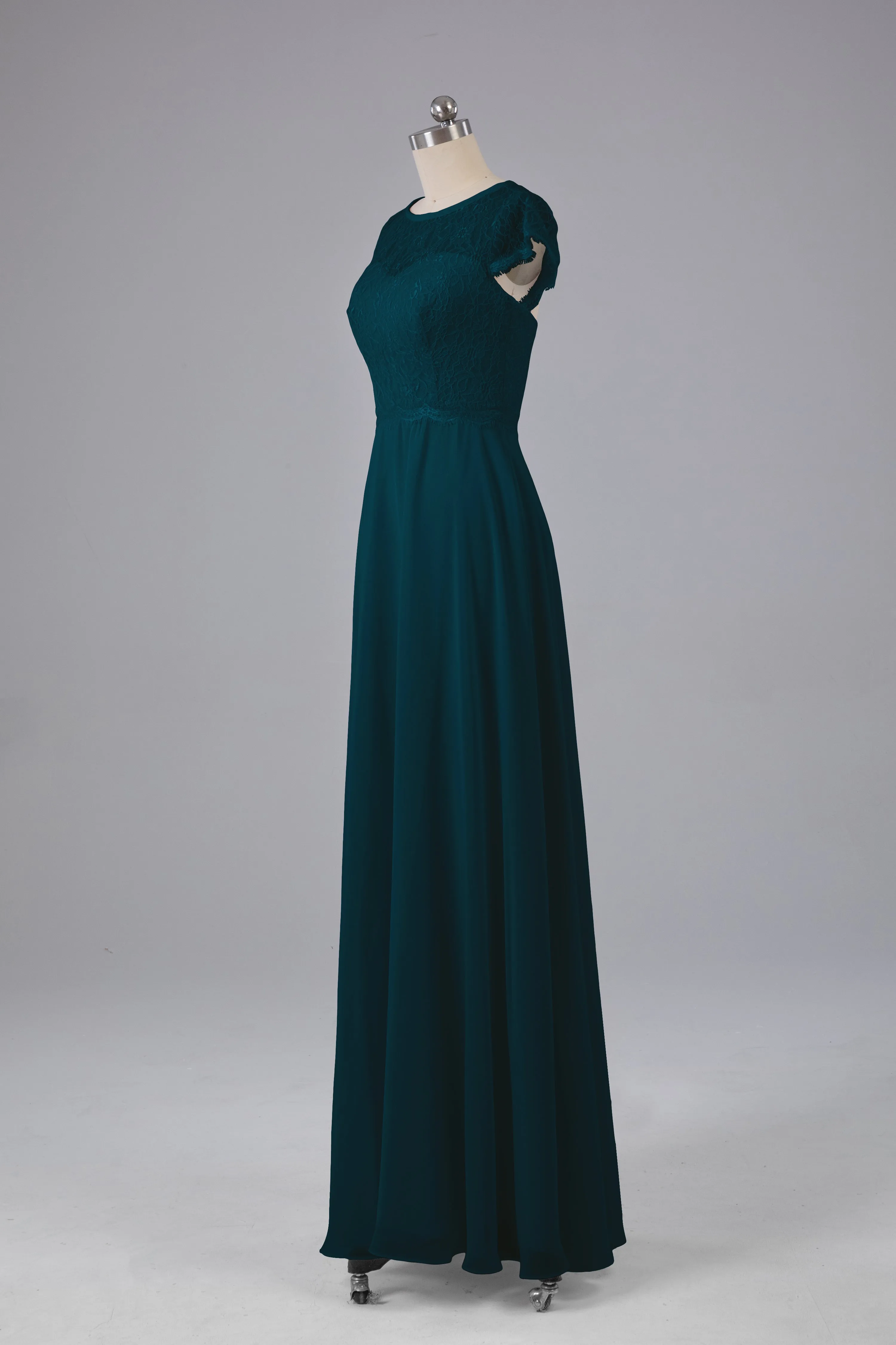 Simple Cap Sleeves Long Bridesmaid Dresses
