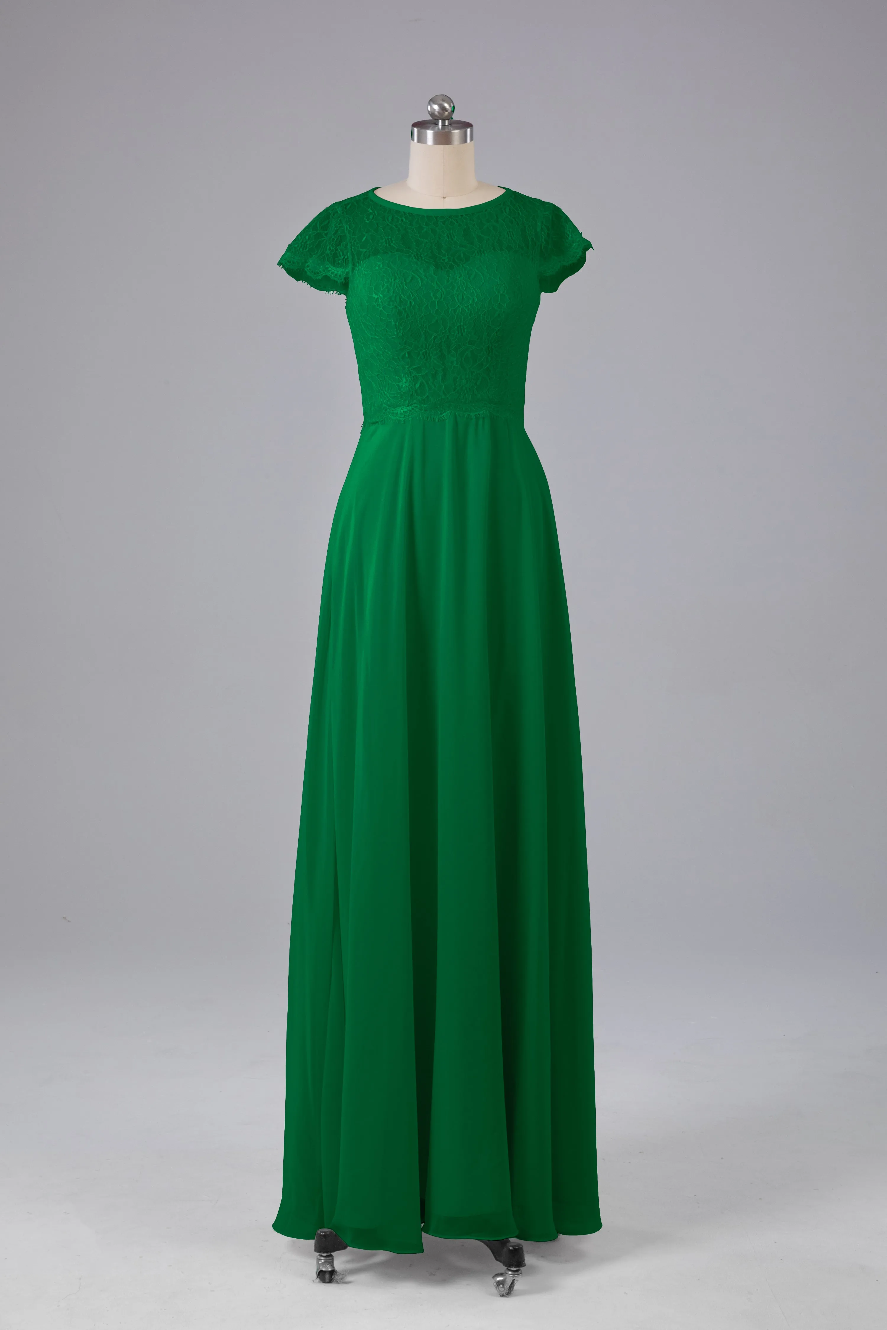 Simple Cap Sleeves Long Bridesmaid Dresses
