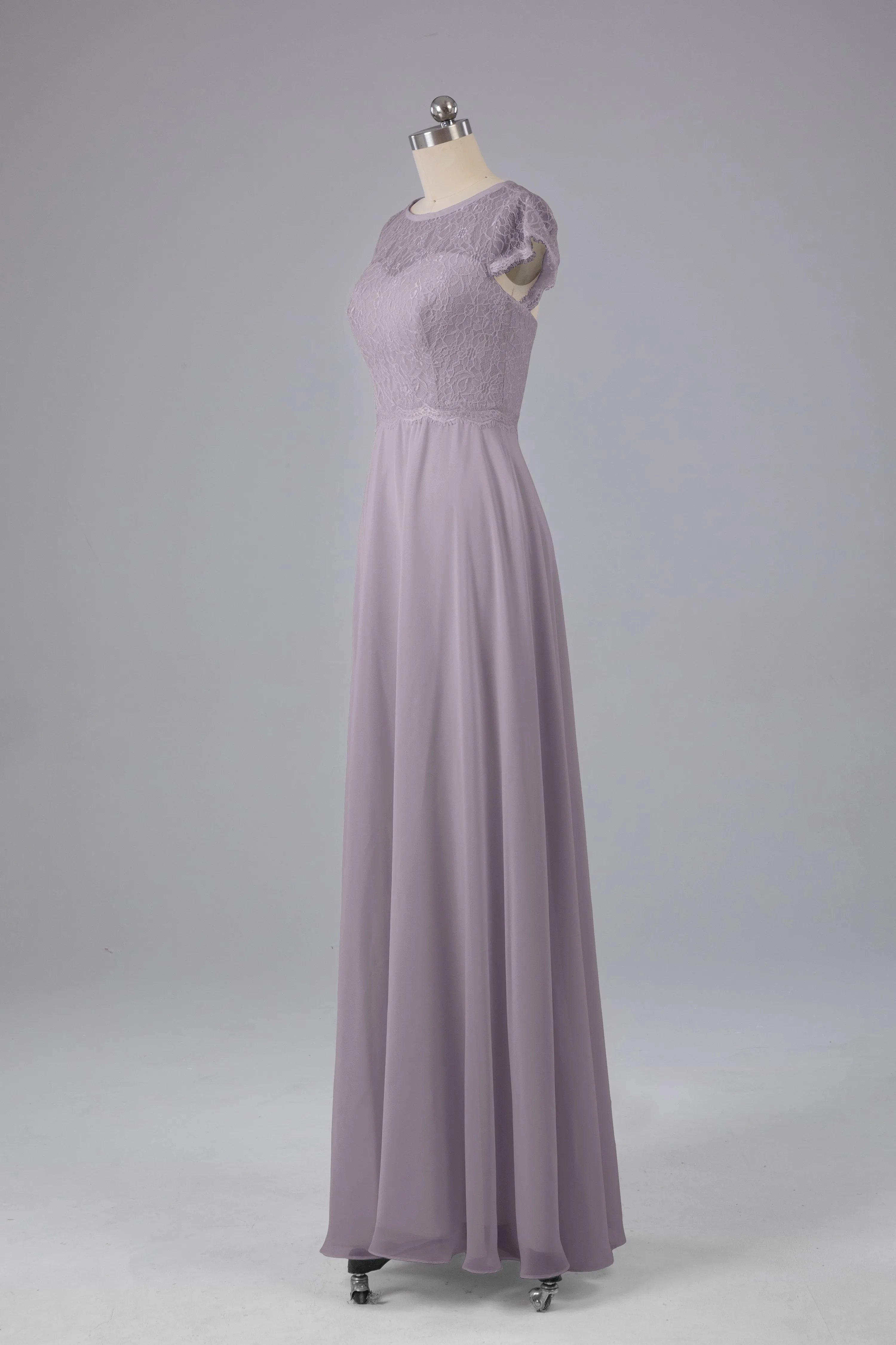 Simple Cap Sleeves Long Bridesmaid Dresses