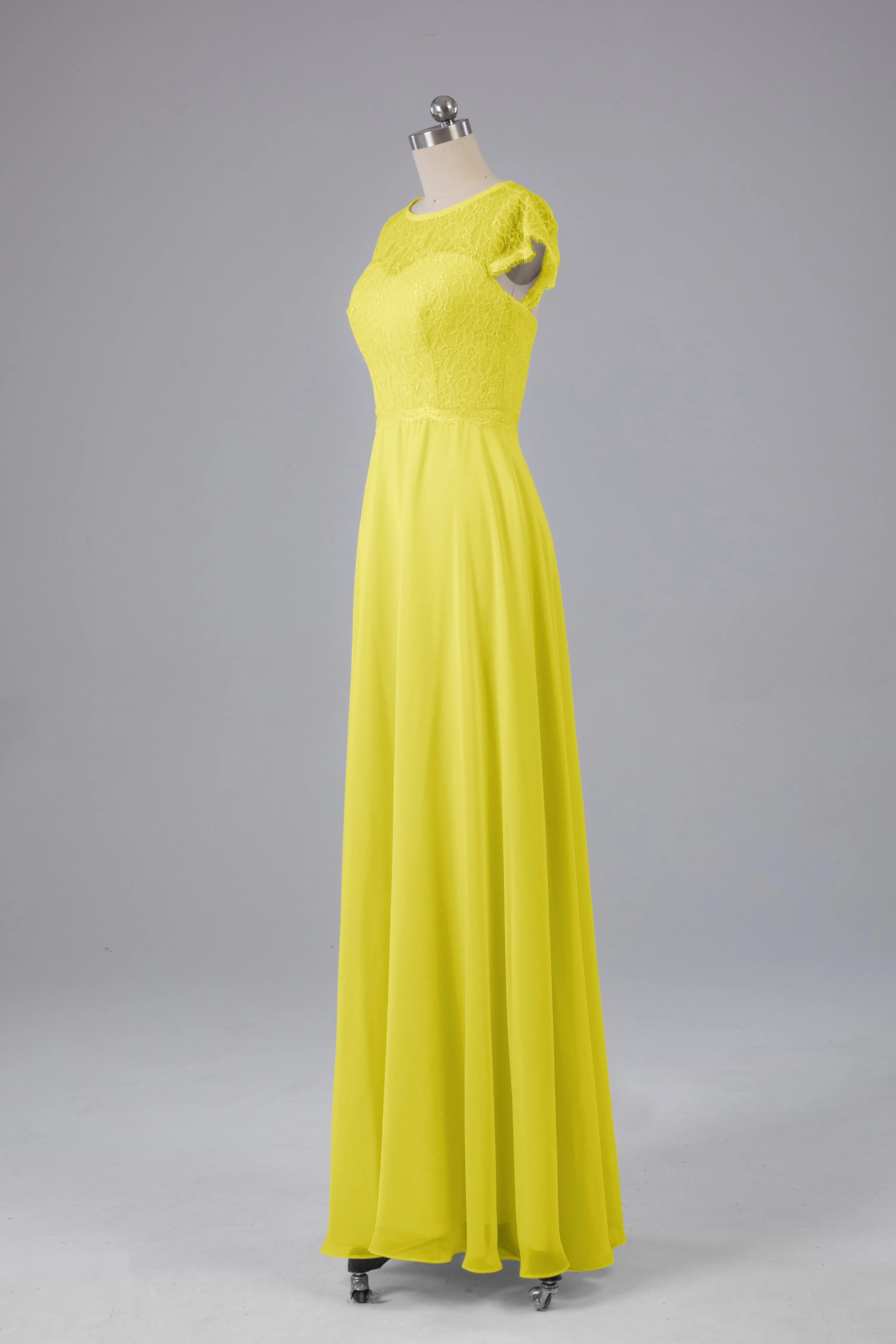 Simple Cap Sleeves Long Bridesmaid Dresses