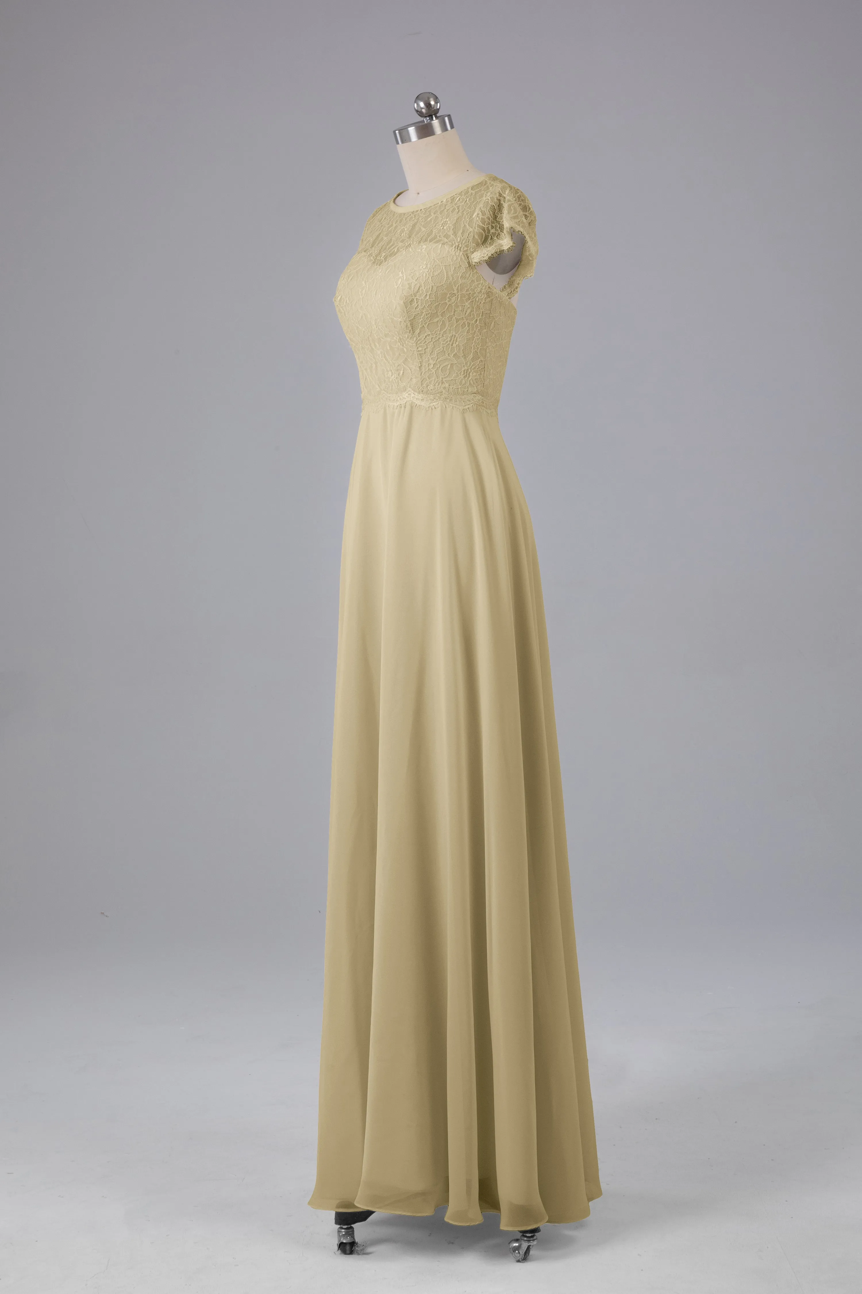 Simple Cap Sleeves Long Bridesmaid Dresses
