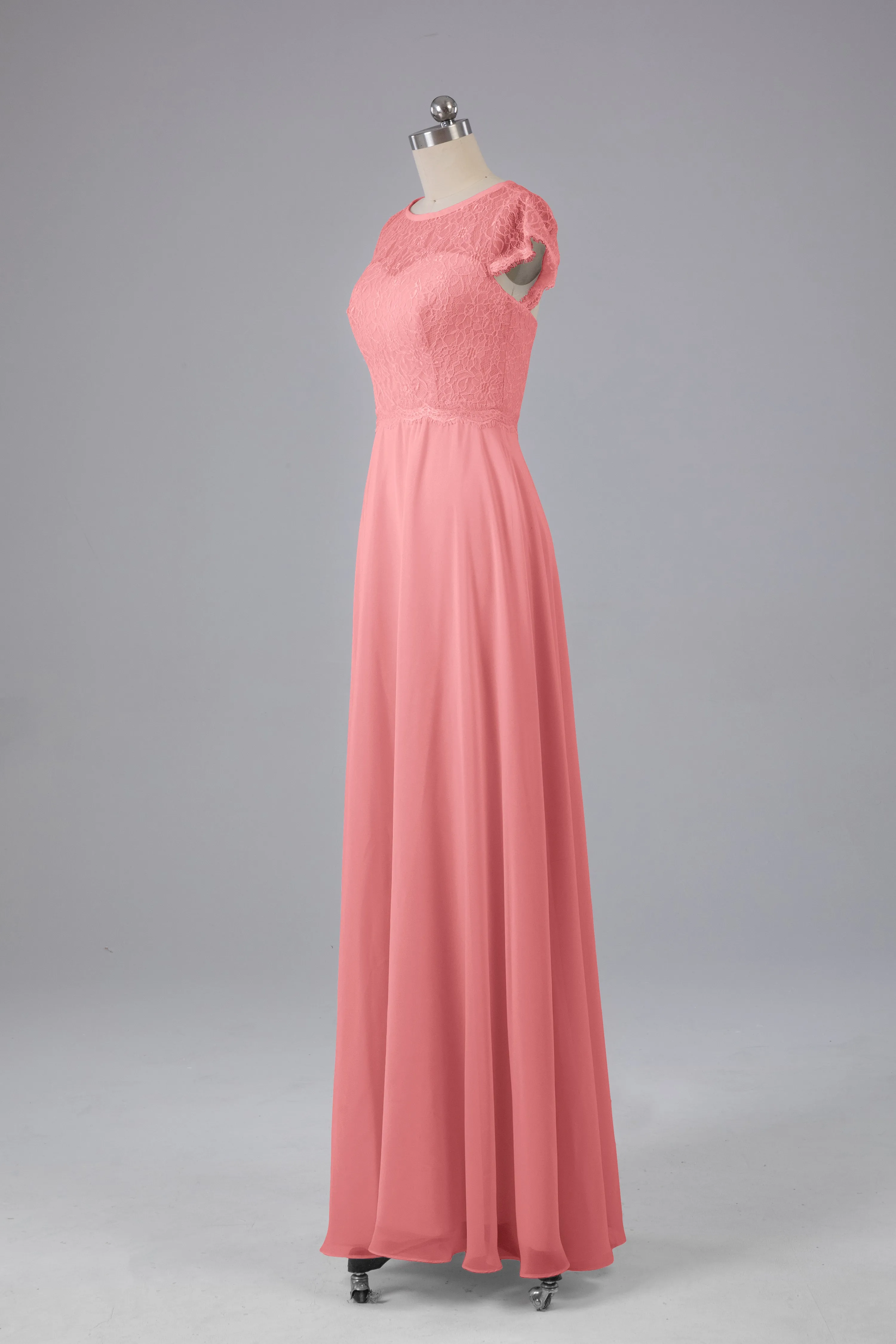 Simple Cap Sleeves Long Bridesmaid Dresses