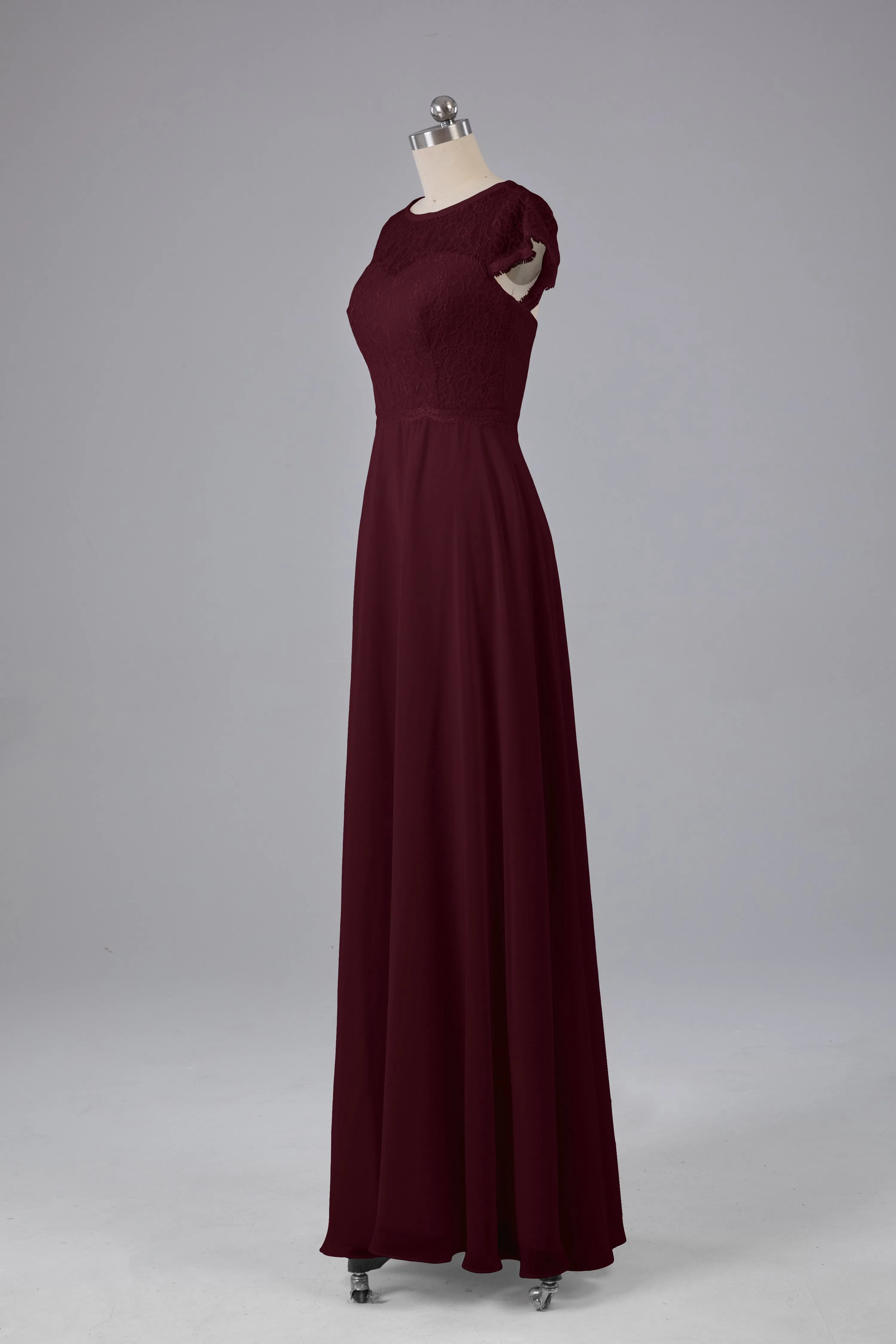Simple Cap Sleeves Long Bridesmaid Dresses