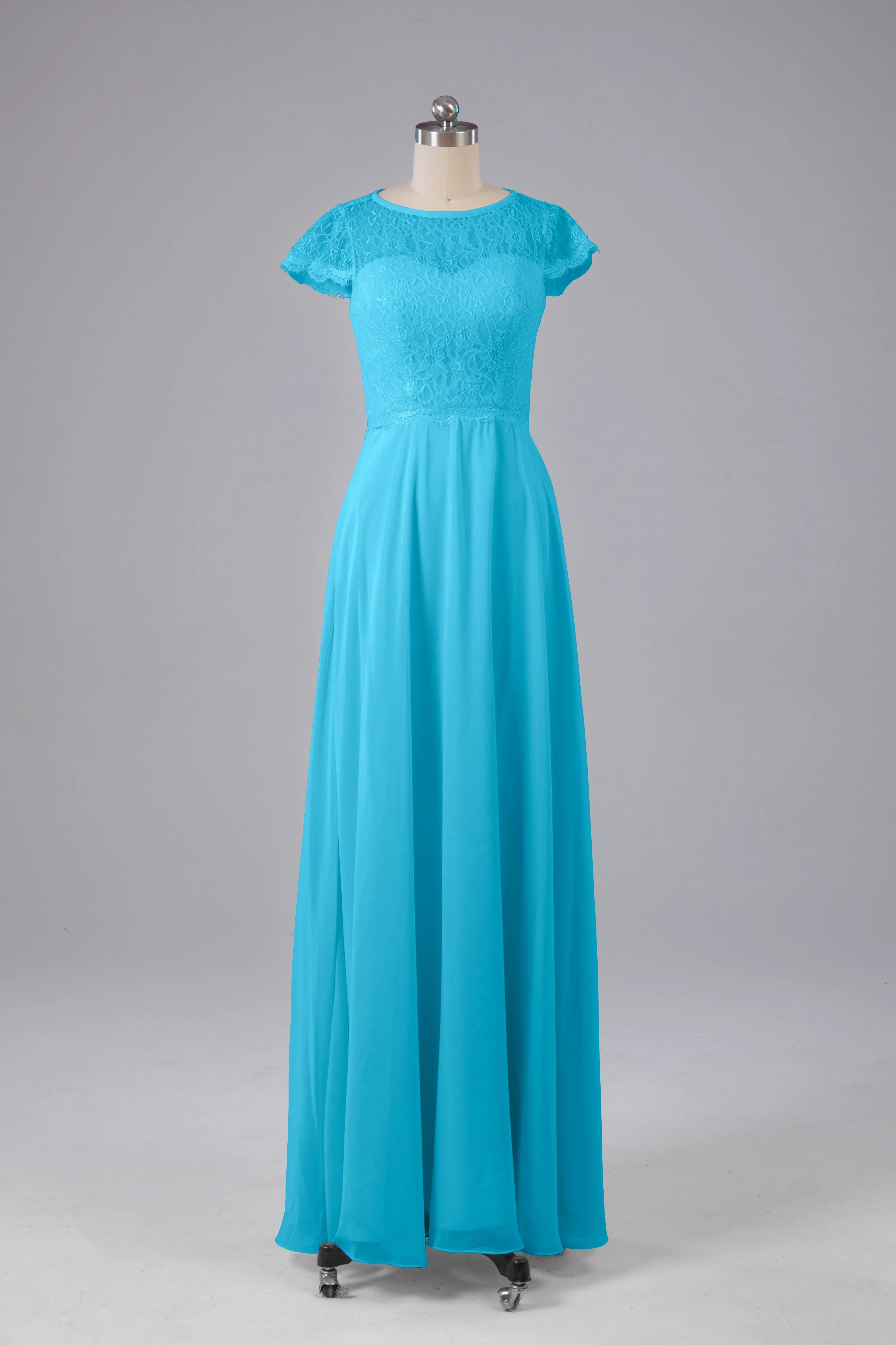 Simple Cap Sleeves Long Bridesmaid Dresses