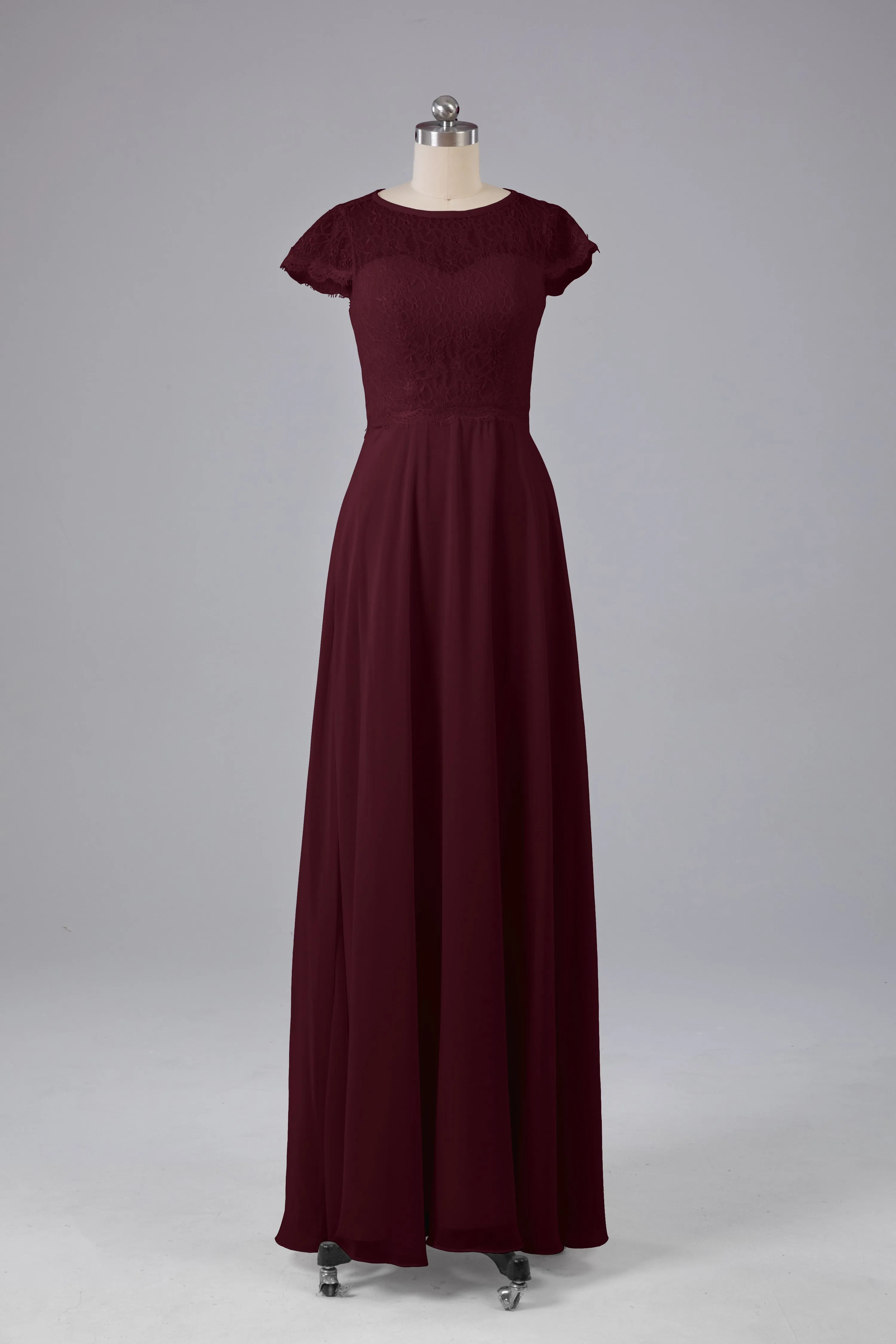 Simple Cap Sleeves Long Bridesmaid Dresses