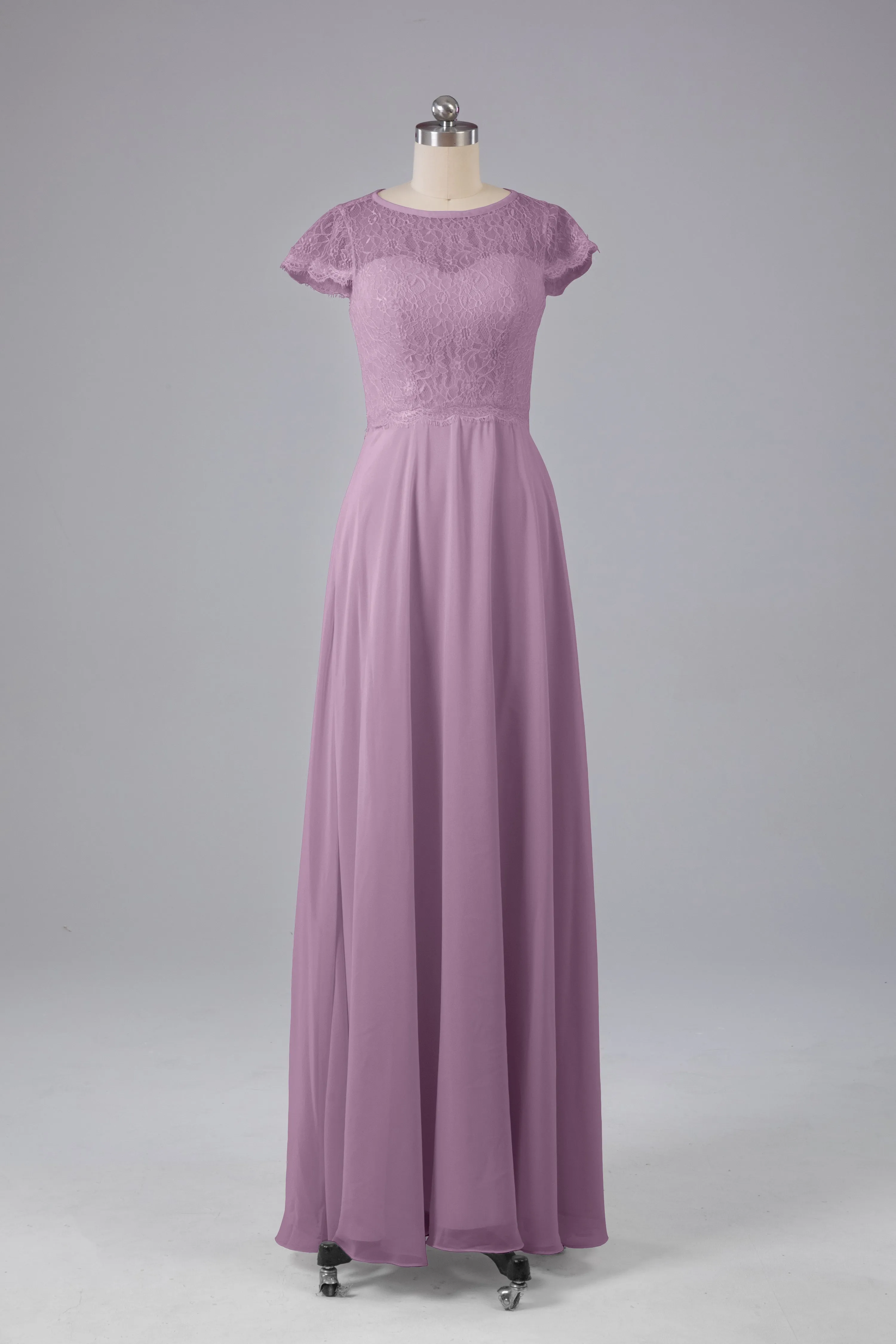 Simple Cap Sleeves Long Bridesmaid Dresses