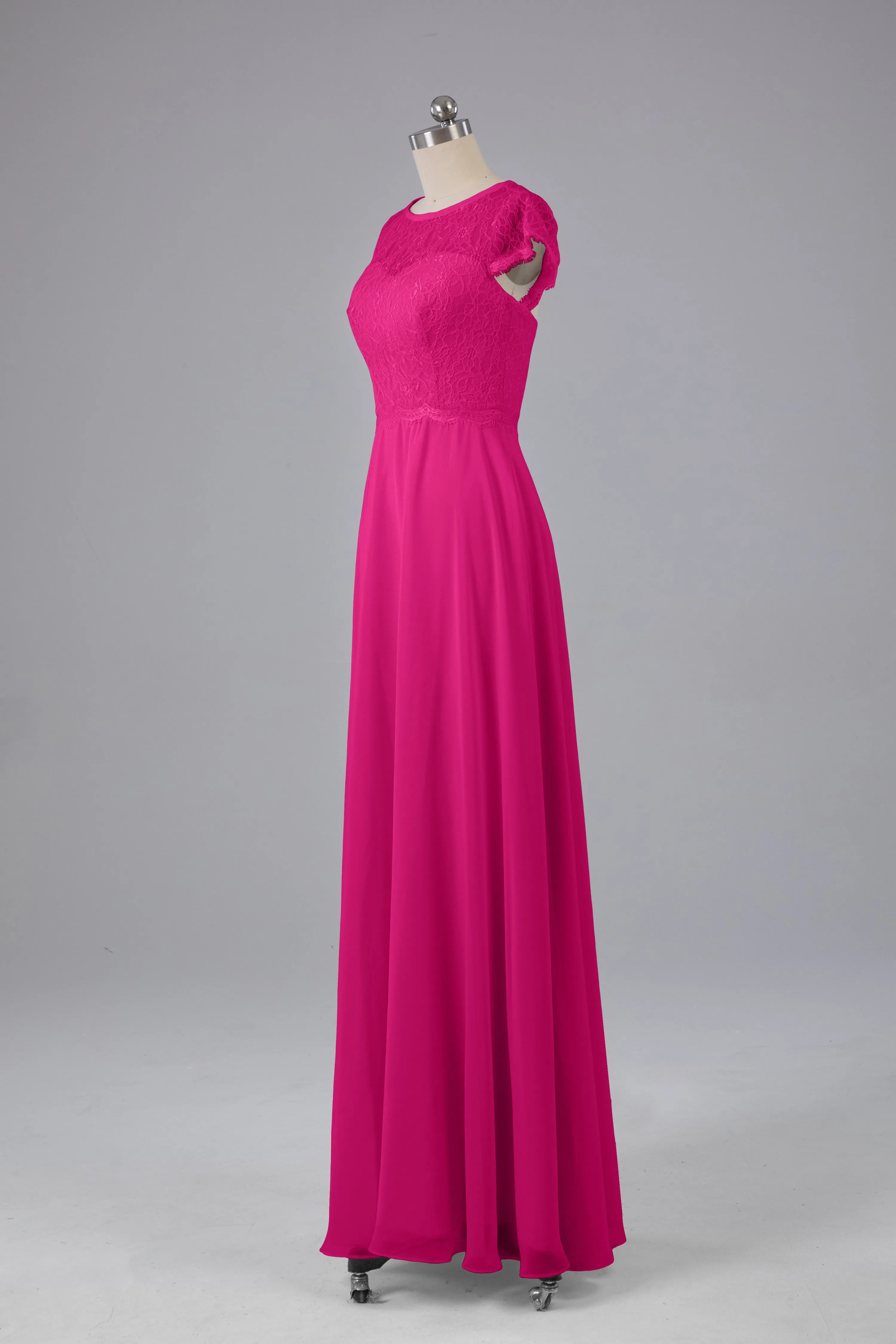 Simple Cap Sleeves Long Bridesmaid Dresses