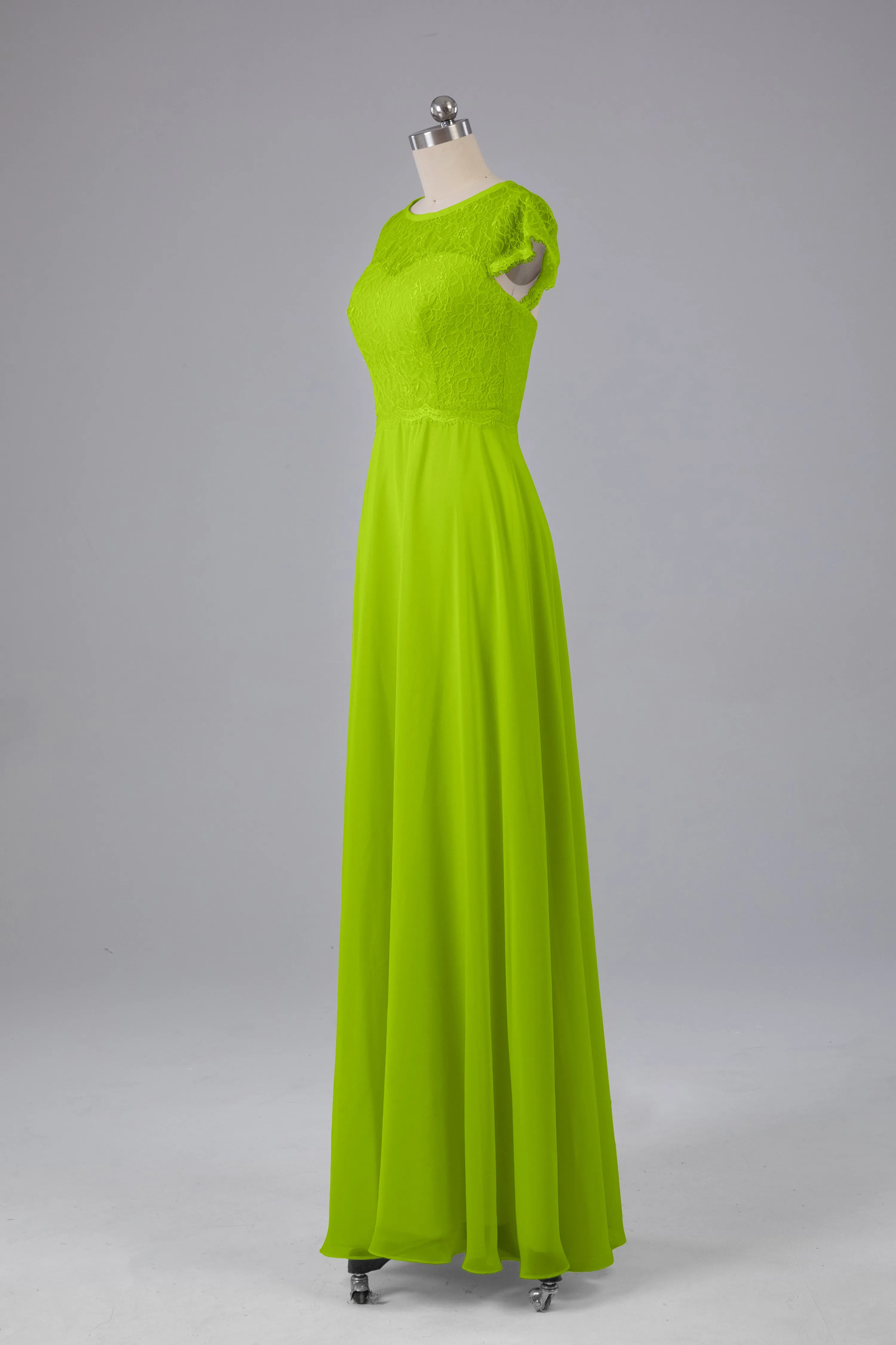 Simple Cap Sleeves Long Bridesmaid Dresses