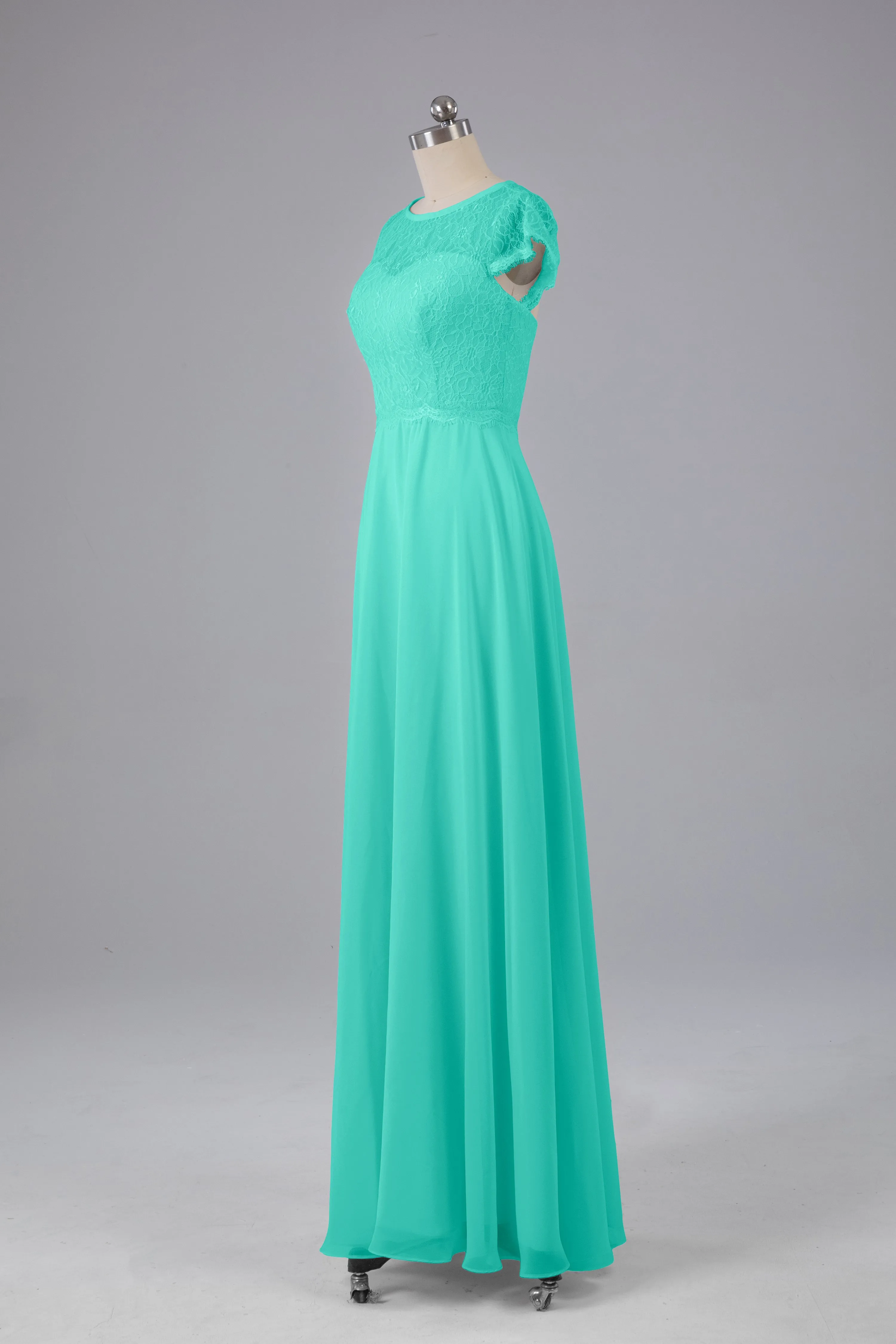 Simple Cap Sleeves Long Bridesmaid Dresses