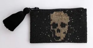 Skull Glass Bead Coin Purse - GOLD ON BLACK