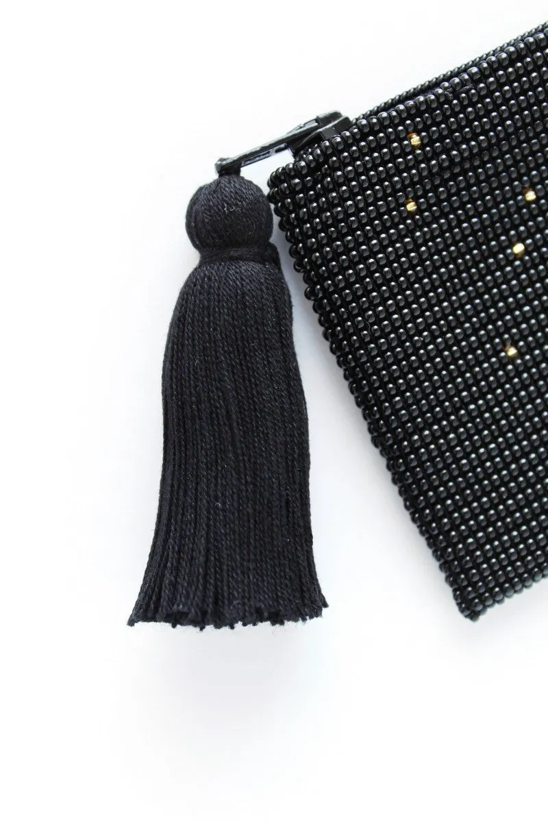Skull Glass Bead Coin Purse - GOLD ON BLACK