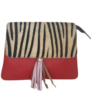 Soruka Lily Leather Flap Over Small Crossbody Bag - Zebra Red