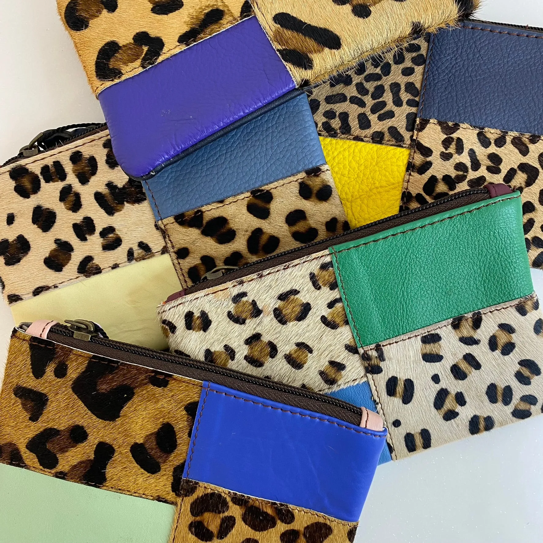 Soruka Zahra Leather Zip Purse - Leopard Blue/Green Mix (assorted)