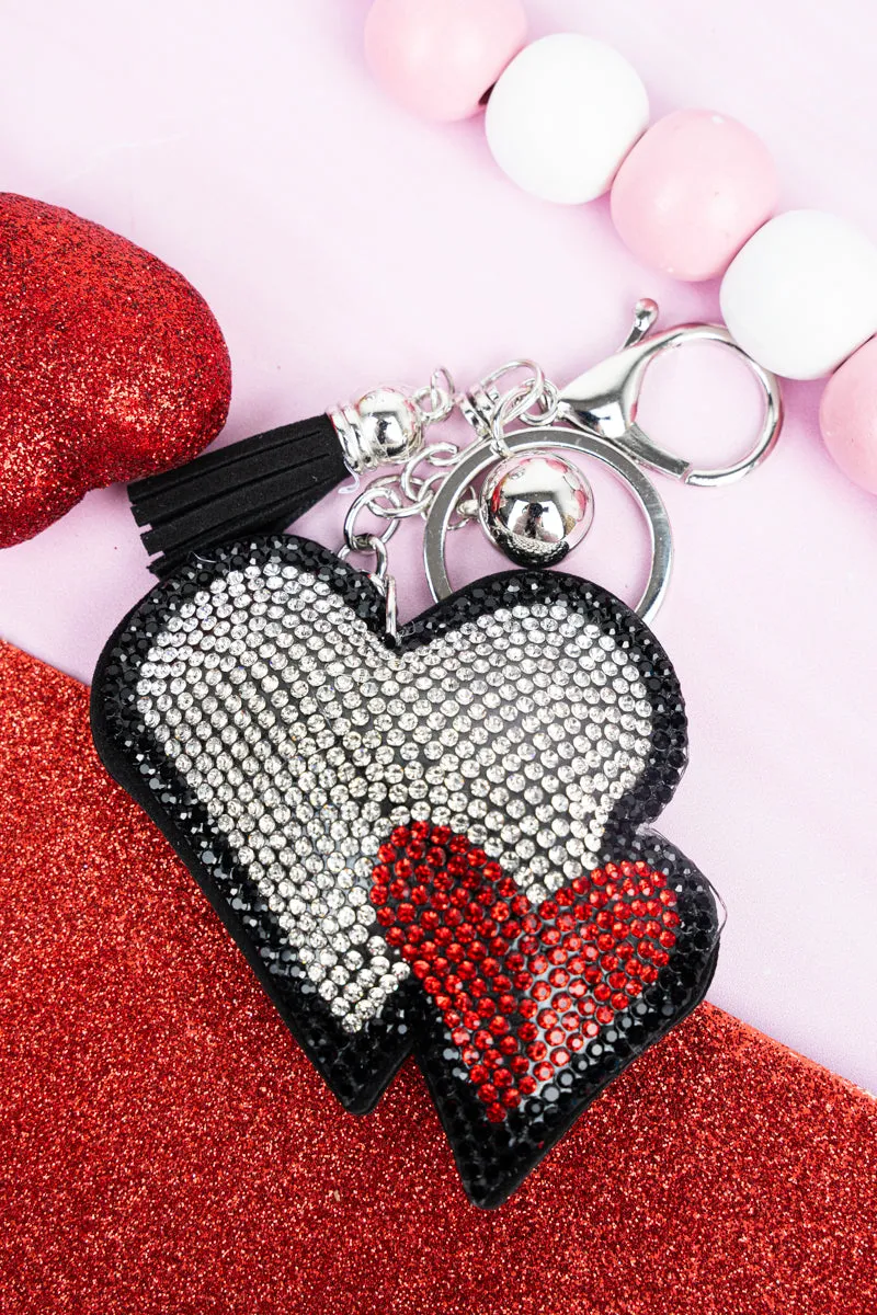 Sparkling Clear & Red Heart Duo Keychain