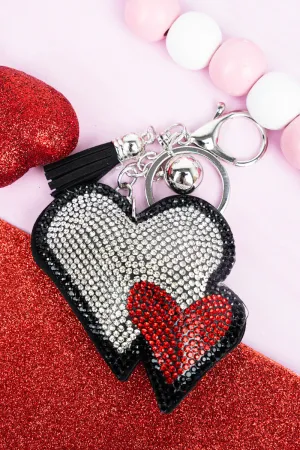 Sparkling Clear & Red Heart Duo Keychain