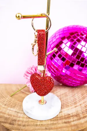 Sparkling Red Heart Strap Keychain