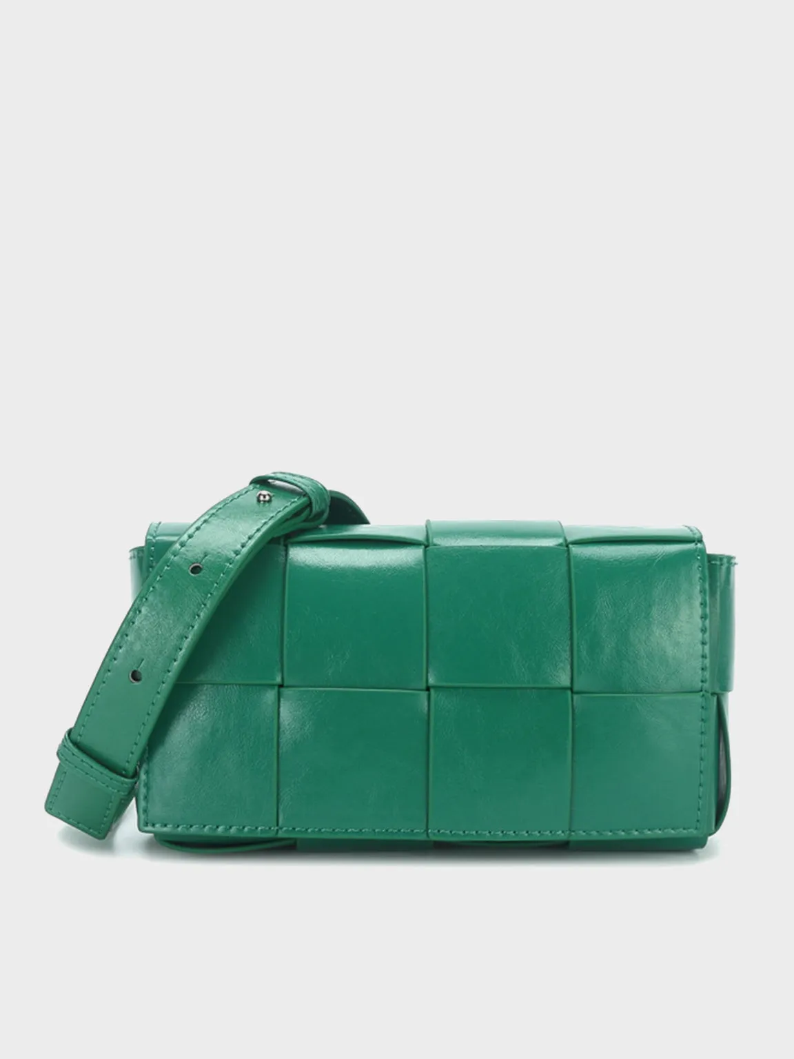 Square Cassette Mini Woven Belt Bag Wax Leather Crossbody Sling Fanny Pack