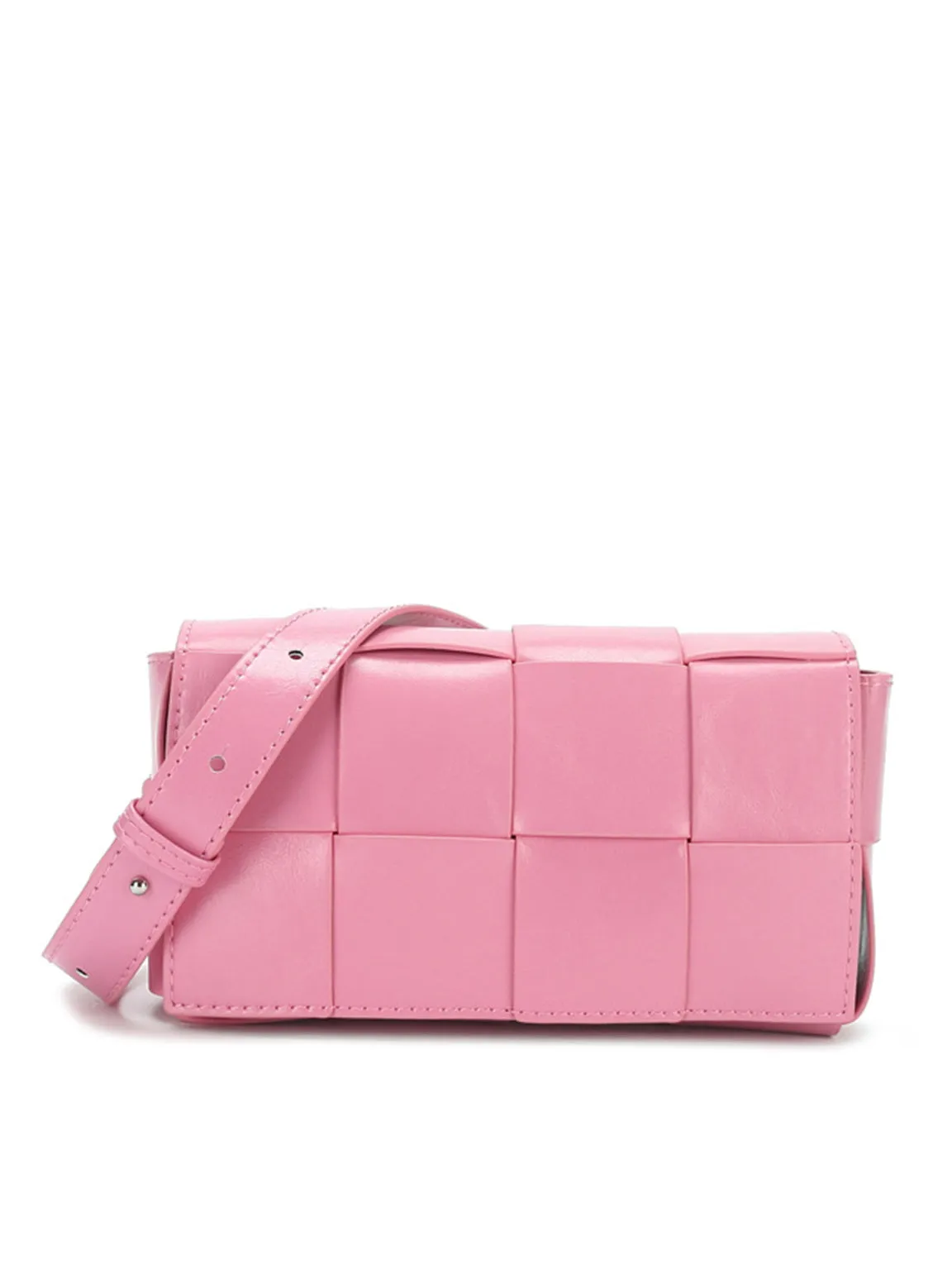 Square Cassette Mini Woven Belt Bag Wax Leather Crossbody Sling Fanny Pack