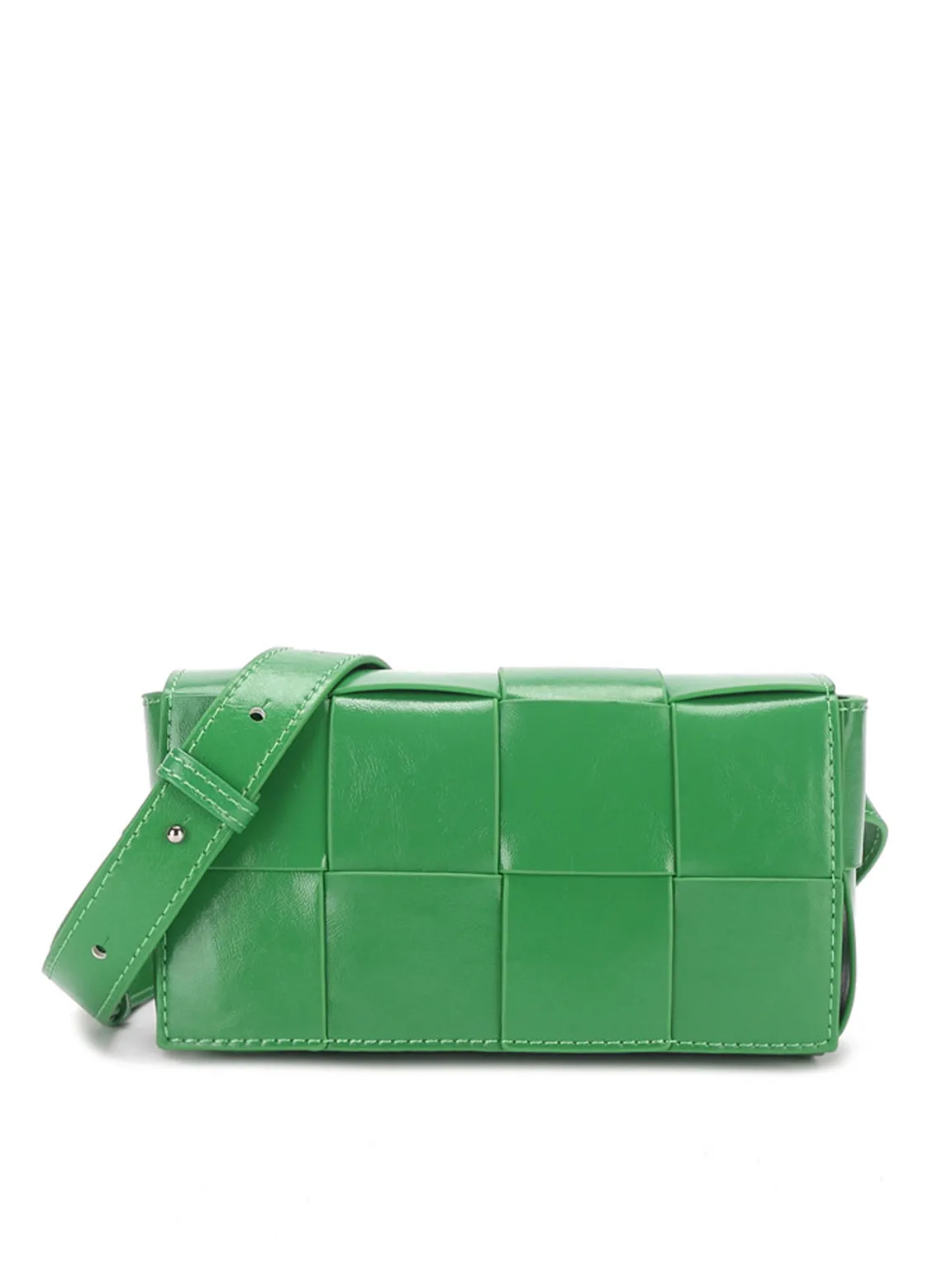 Square Cassette Mini Woven Belt Bag Wax Leather Crossbody Sling Fanny Pack