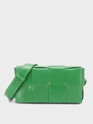Square Cassette Mini Woven Belt Bag Wax Leather Crossbody Sling Fanny Pack