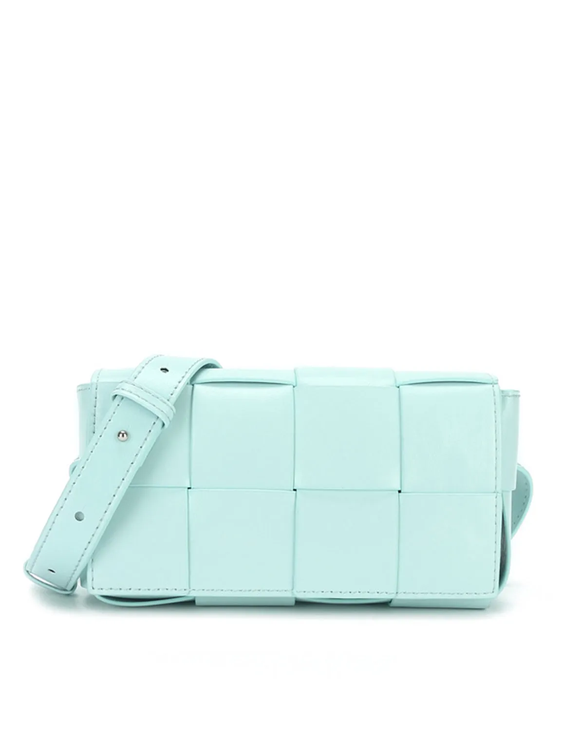 Square Cassette Mini Woven Belt Bag Wax Leather Crossbody Sling Fanny Pack