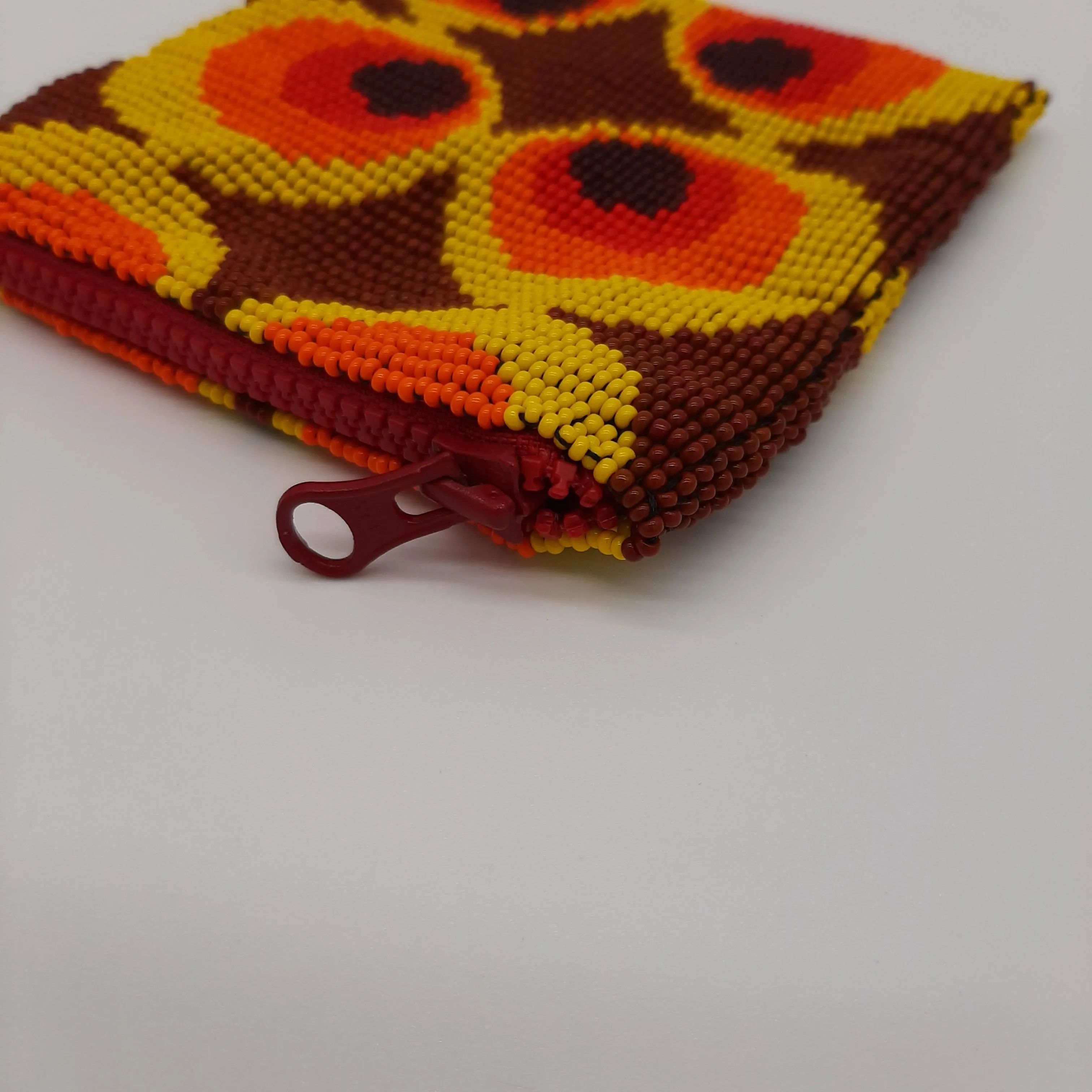 Square Glass Bead Coin Purse - RED PEACOCK