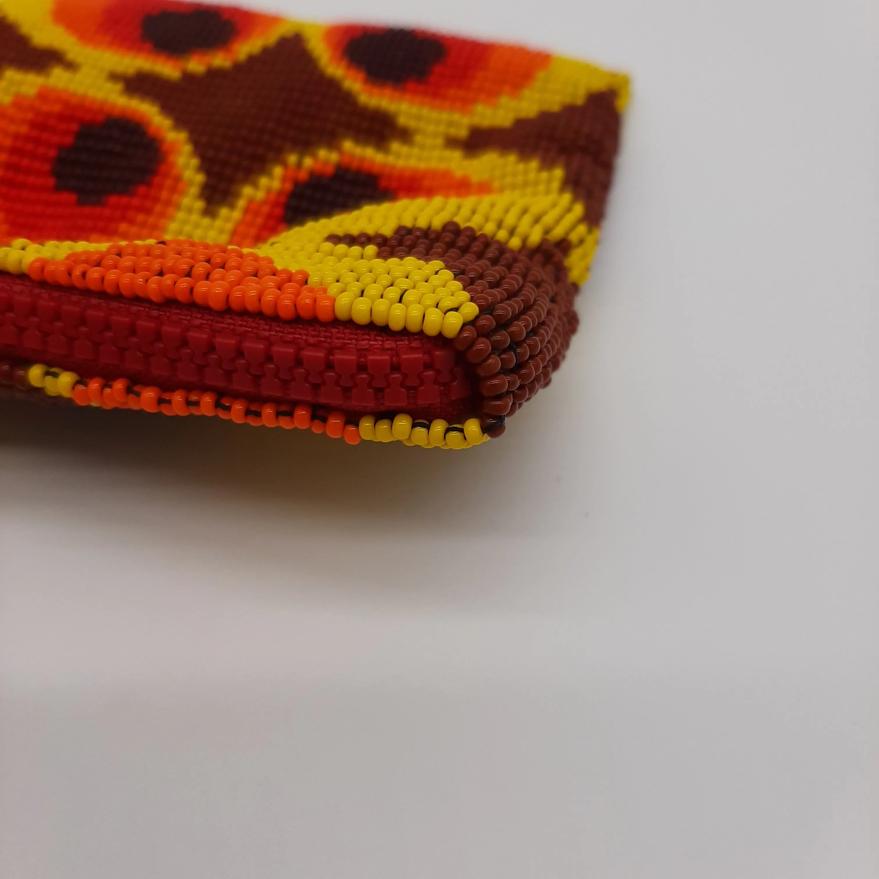 Square Glass Bead Coin Purse - RED PEACOCK