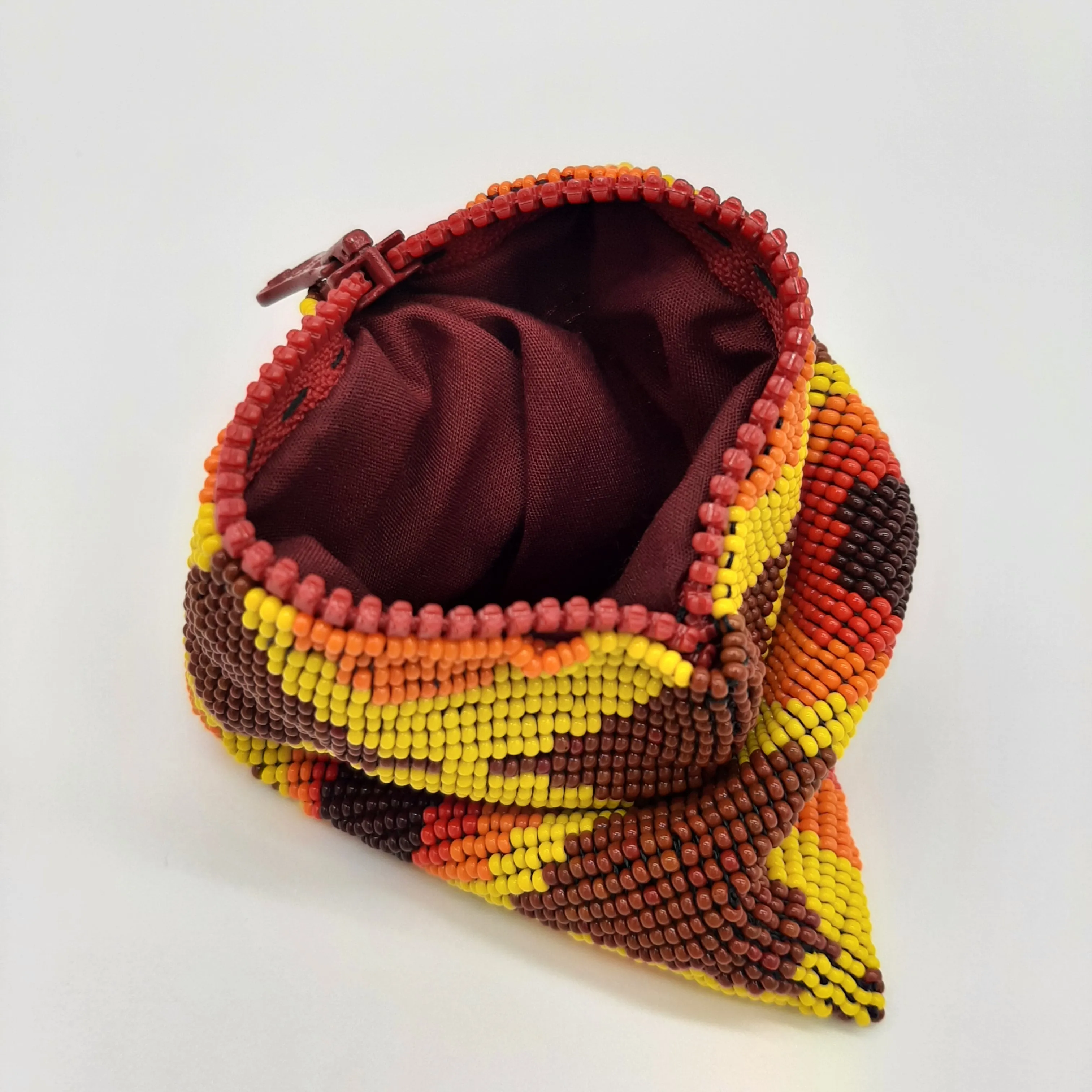 Square Glass Bead Coin Purse - RED PEACOCK