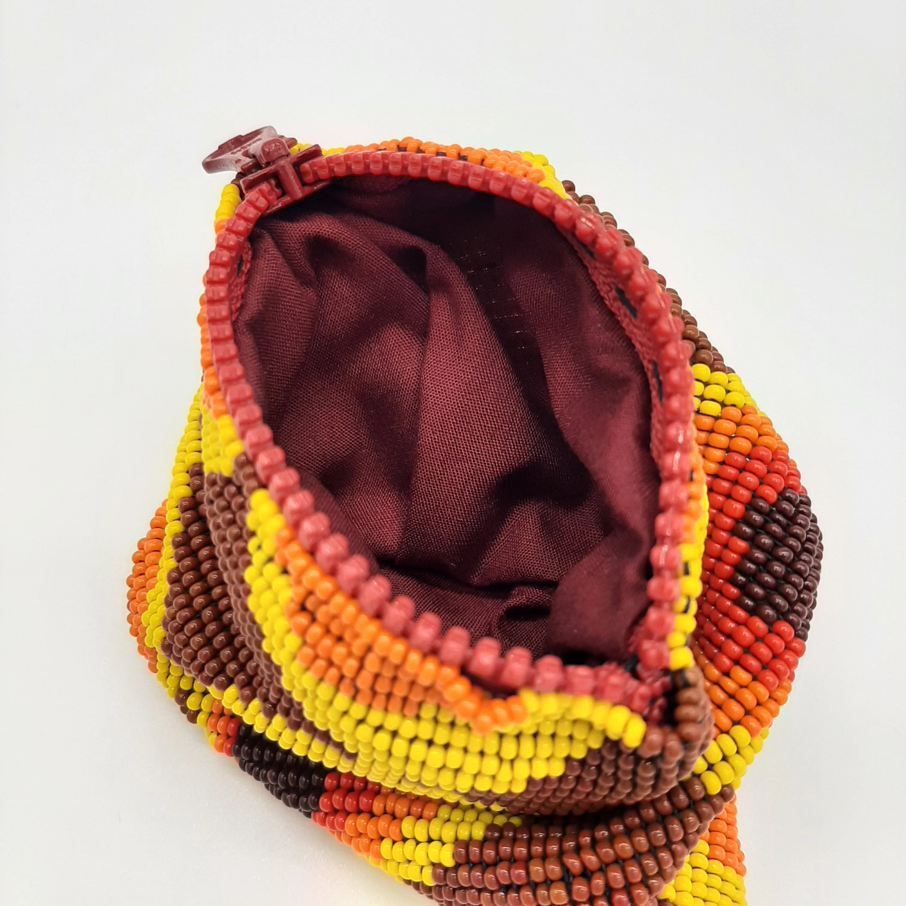 Square Glass Bead Coin Purse - RED PEACOCK