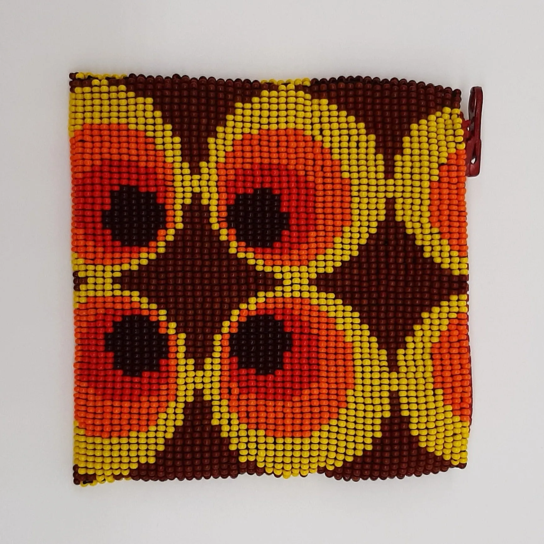 Square Glass Bead Coin Purse - RED PEACOCK